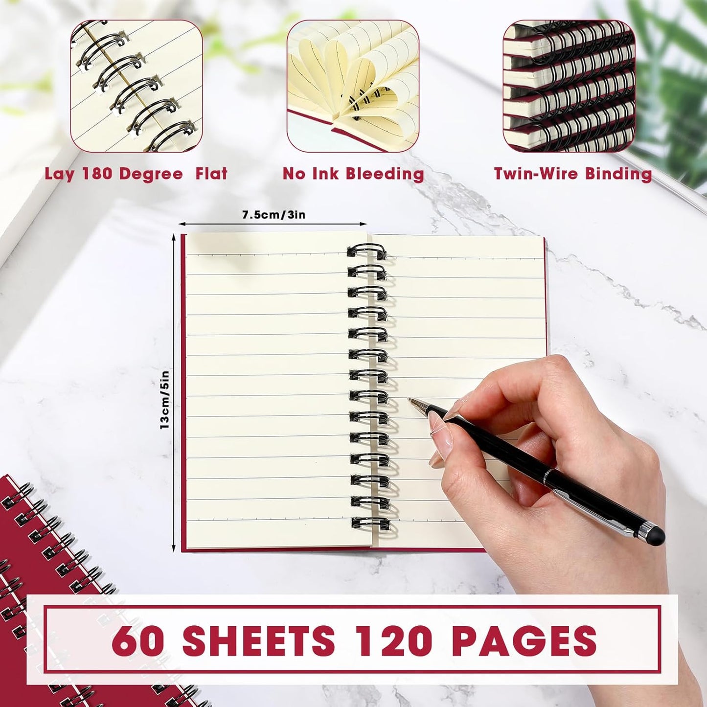 Jutom 18 Pcs Small Spiral Notebooks Memo Pads 3x5 Bulk Small Pocket Notebooks Mini Notepads with Lined Pages Mini Journals for Office Back to School Work Writing Supplies, 120 Pages (Red)