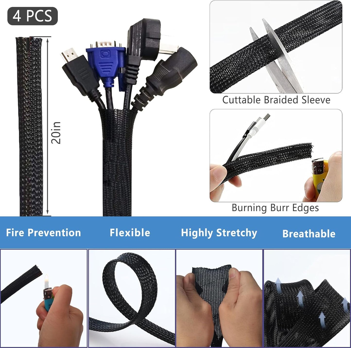 ELII 328Pcs Cable Management Kit, 8 Magnetic Cable Holder,69Adhesive Cable Clips,4 Cable Sleeve Split,22Reusable Cable Strap,200 Nylon Cable Zip Ties with 25 Mounts TV Office (Black)