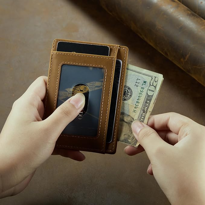 Travelambo Slim Wallet Front Pocket Minimalist Leather RFID Blocking Medium Size - Image 4