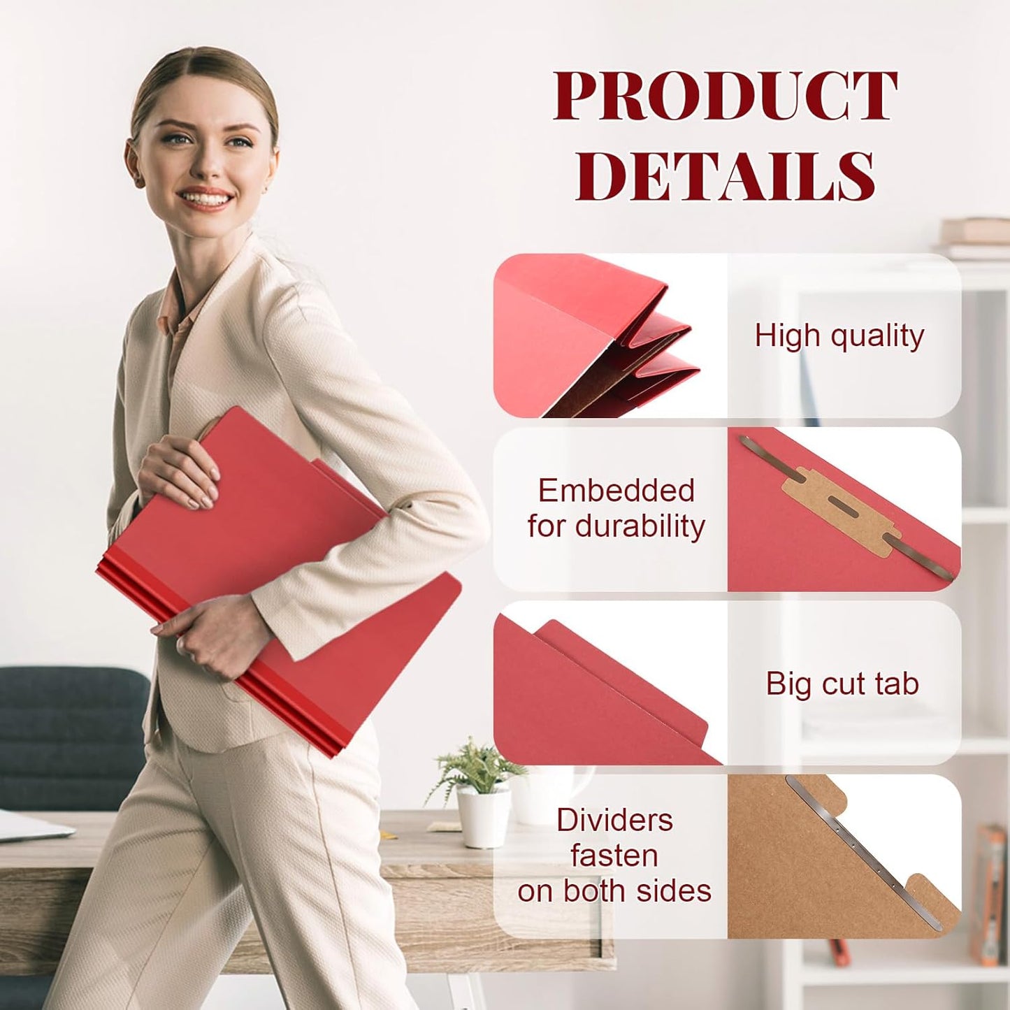 48 Pcs Classification Folders Letter Size, 1 Divider Pressboard File Folder with Fasteners, Expanding File Organizer Bulk for Teachers, Clergy, Office, Church, Christmas Donations (Red)