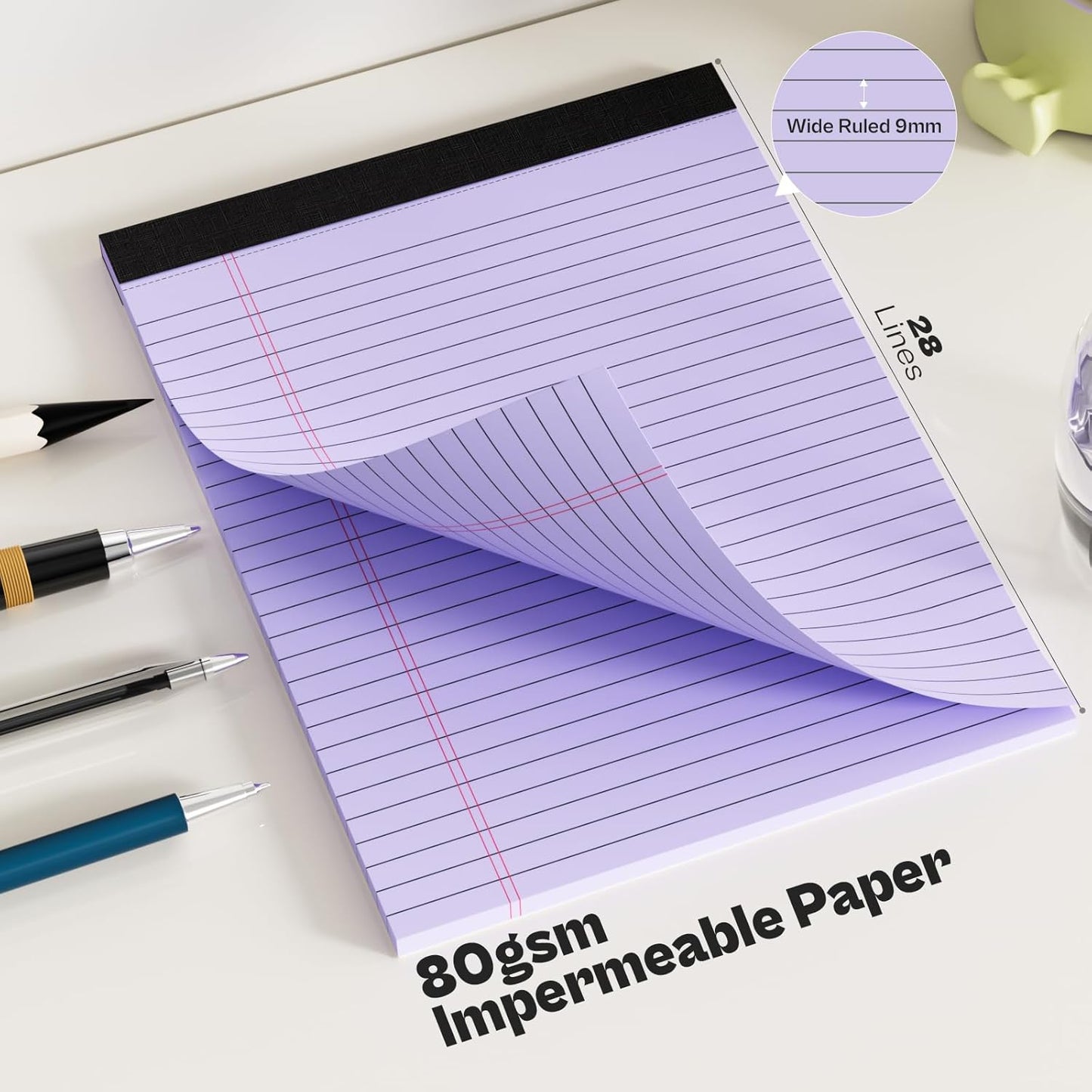 2 Pack Legal Pads 8.5 x 11 Purple Note Pads 8.5 x 11 Notepad 8.5 x 11 Micro Perforated Writing Pads 8.5 x 11 Lined Paper Pads Wide Ruled Pad of Paper 30 Sheets Notebook for Study, To-Do Lists, Office