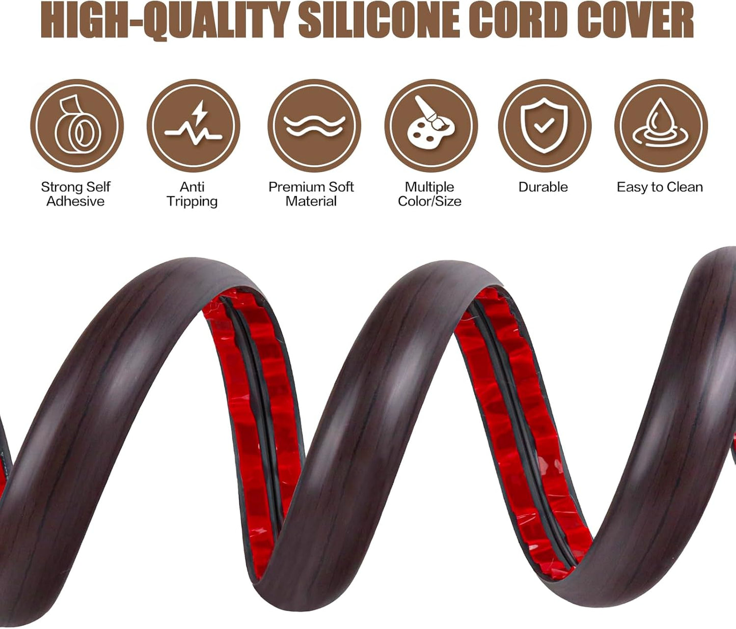 Floor Cord Cover Self Adhesive Cord Hider,3.3FT Cable Management, Extension Strip Protector for Wires, Prevent Cable Trips for Offices, Gyms, Exhibitions Cavity:0.51"(W) x 0.3"(H) Black Wood