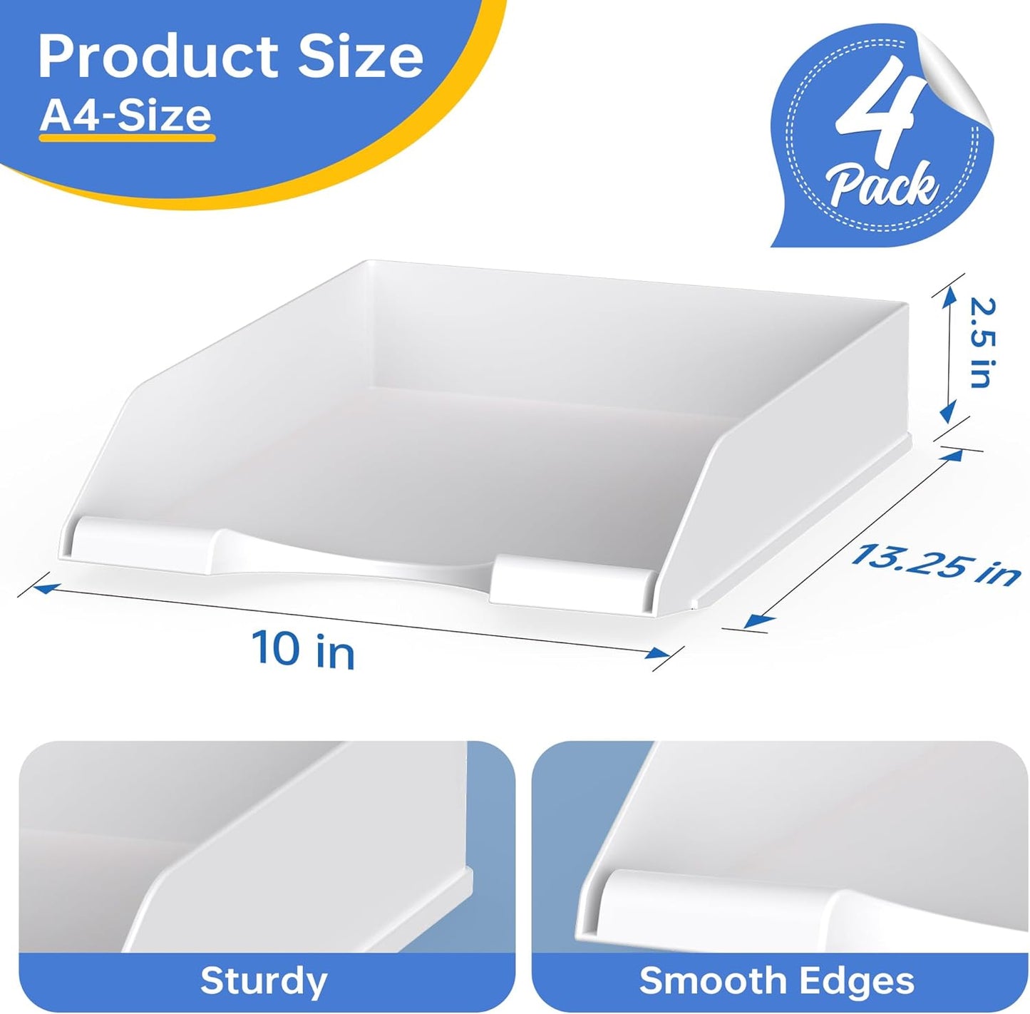 4 Pack Stackable Paper Trays for Letter Documents, Desktop File Organizers for Office Supplies, Stackable Desk Tray Holder for Paper Storage, Gray