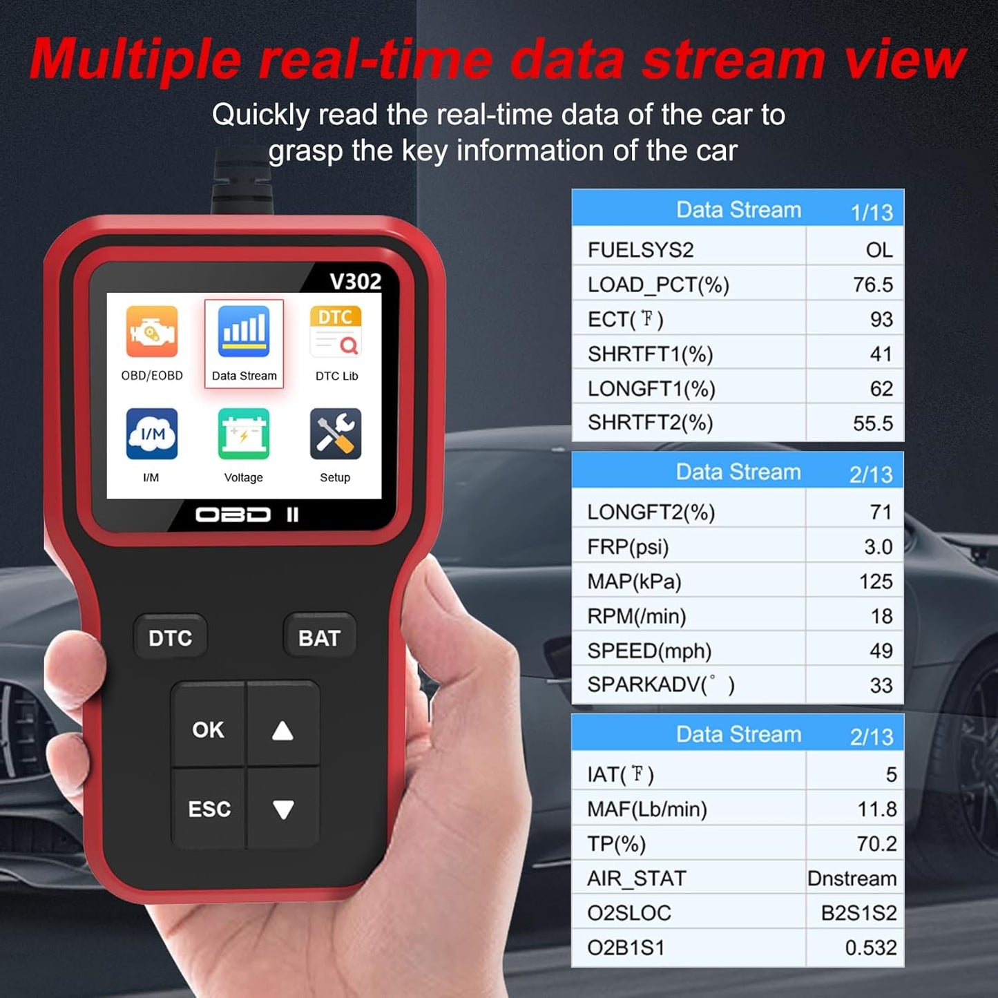 OBD2 Scanner Diagnostic Tool - Code Reader for Cars, Check Engine Light, Read/Clear Error Codes, Emissions Readiness, Battery Tester, All OBD II Vehicles Since 1996
