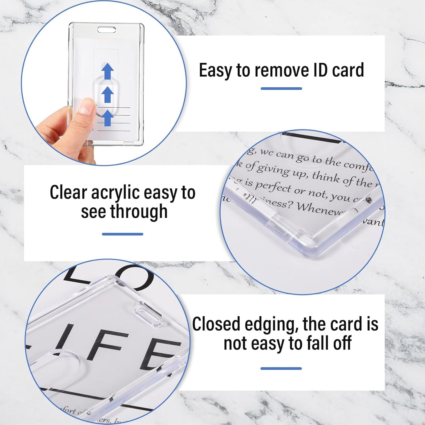 Chinco 30 Pcs Vertical Acrylic Badge Holders Waterproof Clear ID Holder Heavy Duty Card Holder Plastic Protector Cover Transparent Badge Protector Vertical in Office Products
