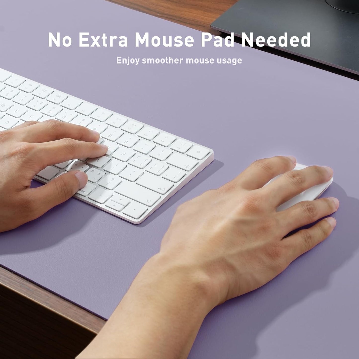 Leather Desk Pad Protector, Mouse Pad, Office Desk Mat, Non-Slip PU Leather Desk Blotter, Laptop Desk Pad, Waterproof Desk Writing Pad for Office and Home (48"x17", Lavender)