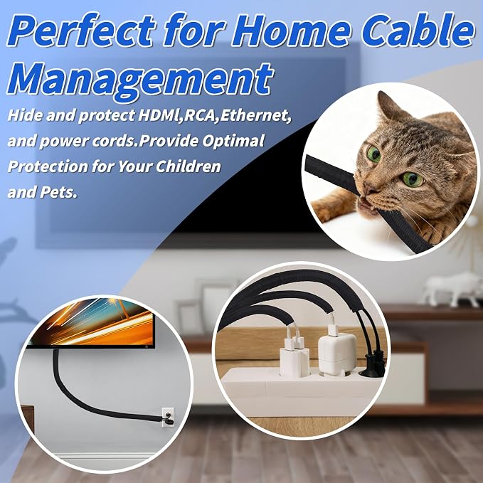 15FT Split Braided Sleeve Cable Management, 3/8 Inch Wire Loom Tubing Cord - Image 4