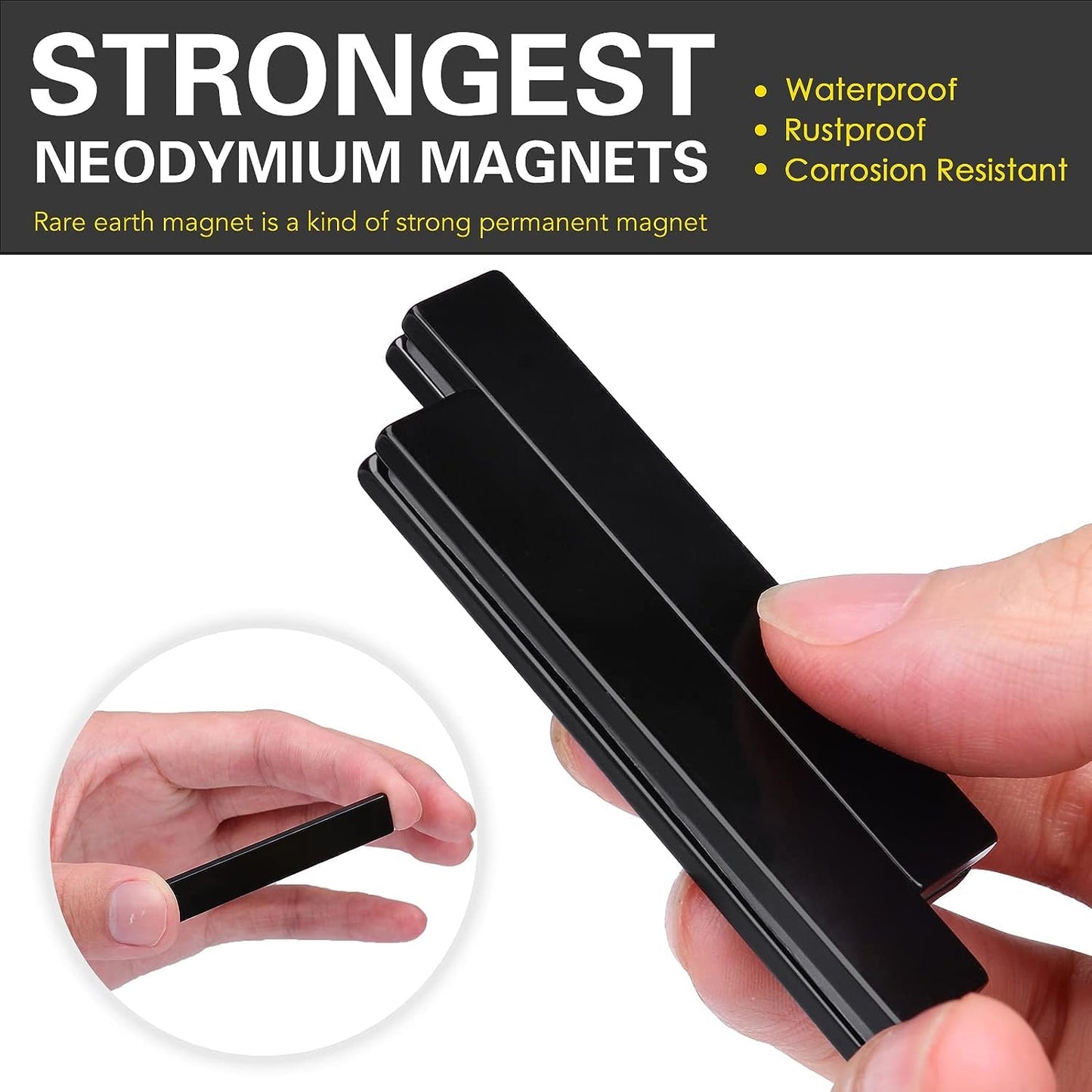 LOVIMAG Rare Earth Bar Magnets, Waterproof Strong Neodymium Magnets with Epoxy Coating and Double- Sided Adhesive for Fridge, Scientific, Shower Door, Office Etc, 60 x 10 x 3 mm, Pack of 16