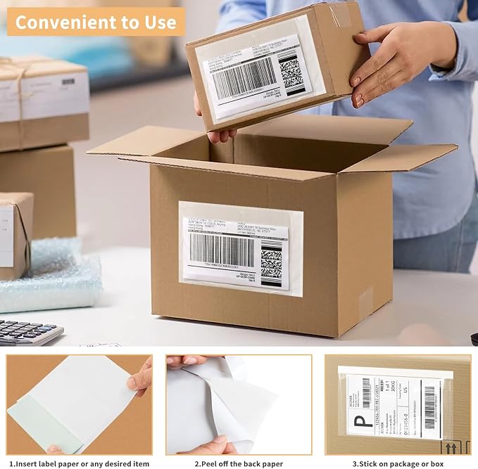 4.5" x 5.5" Shipping Label Sleeves Plastic Envelopes Self-Adhesive Top Loading - Image 5