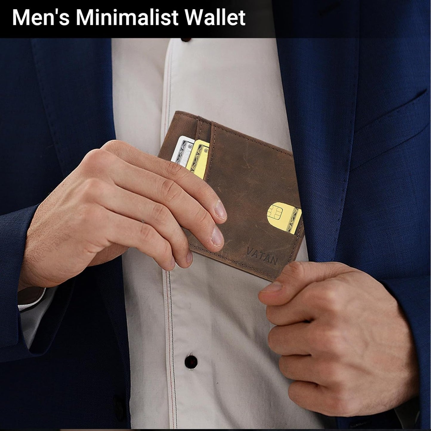 VATAN Wallet for Men, Mens Minimalist Wallet Credit Card Holder, Slim Leather Rfid 2 ID Window Large Capacity With Gift Box (CH Coffee)
