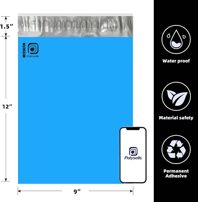 POLYSELLS 100 pcs 9x12 Inches Blue Poly Mailers Shipping Envelopes, Strong - Image 2
