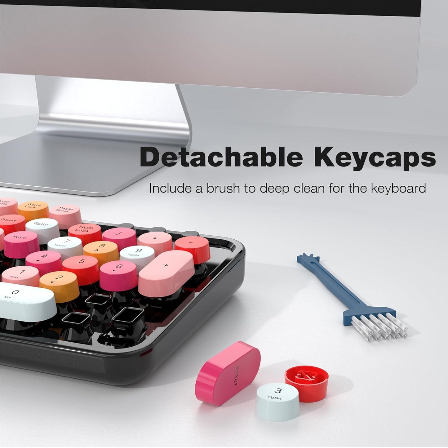Wireless Keyboard and Mouse Combo, 104 Keys Full-Sized 2.4 GHz Round Keycap Typewriter Keyboards, USB Receiver Plug and Play, for Windows, Computer, PC, Laptop, Desktop (Black Colorful)