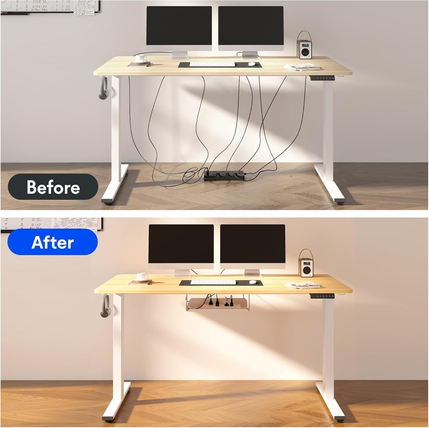 FLEXISPOT EN2 Whole-Piece Bamboo Standing Desk with Clamp Power Strip, 55 x 28 Electric Stand Up Height Adjustable Desk with Cable Management (Grey Frame + 55" Bamboo Top, 2 Packages)