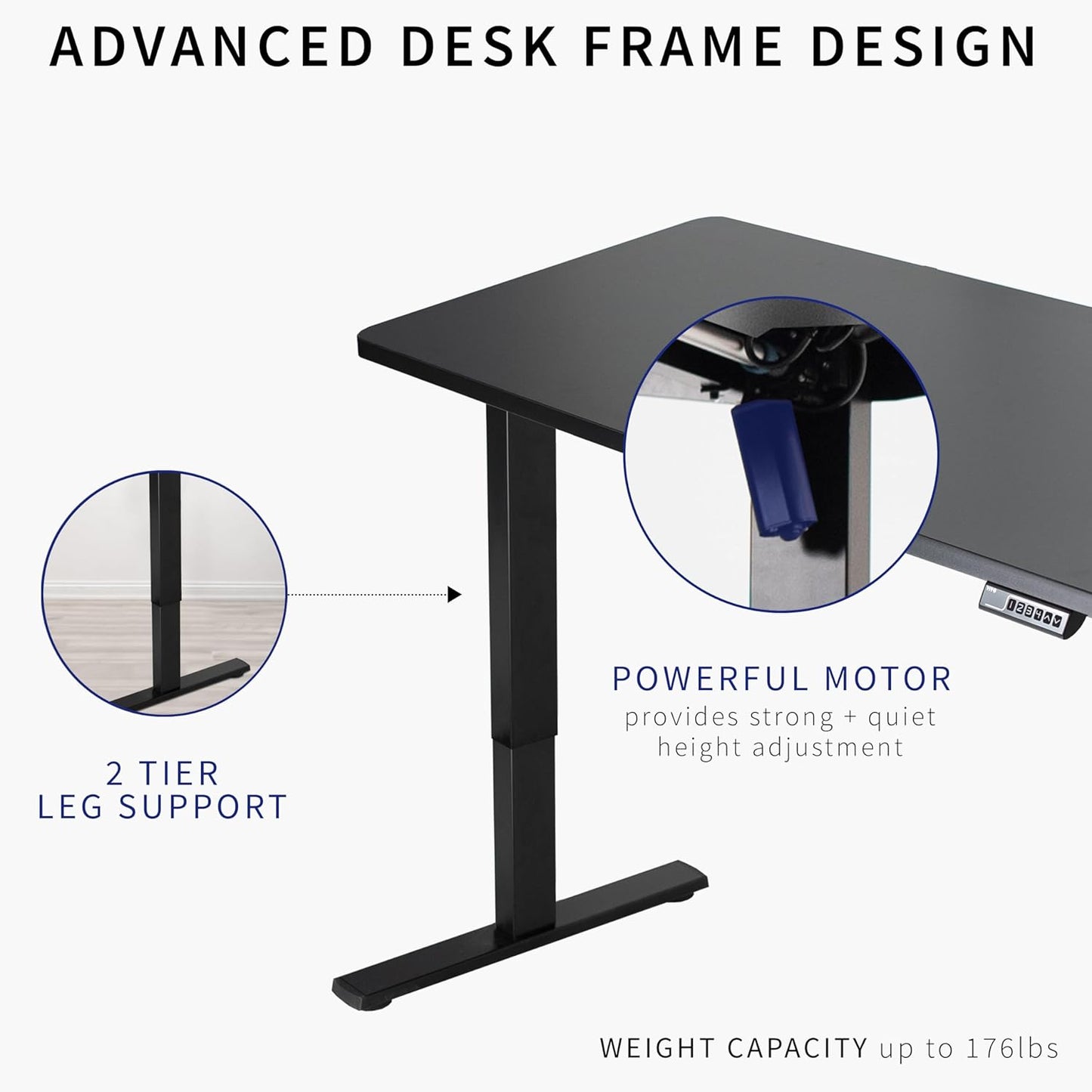 VIVO Electric 60 x 24 in Standing Desk, Memory Height Adjustment, 1B Series, One-Piece Black Top, White Frame, DESK-KIT-1W6B