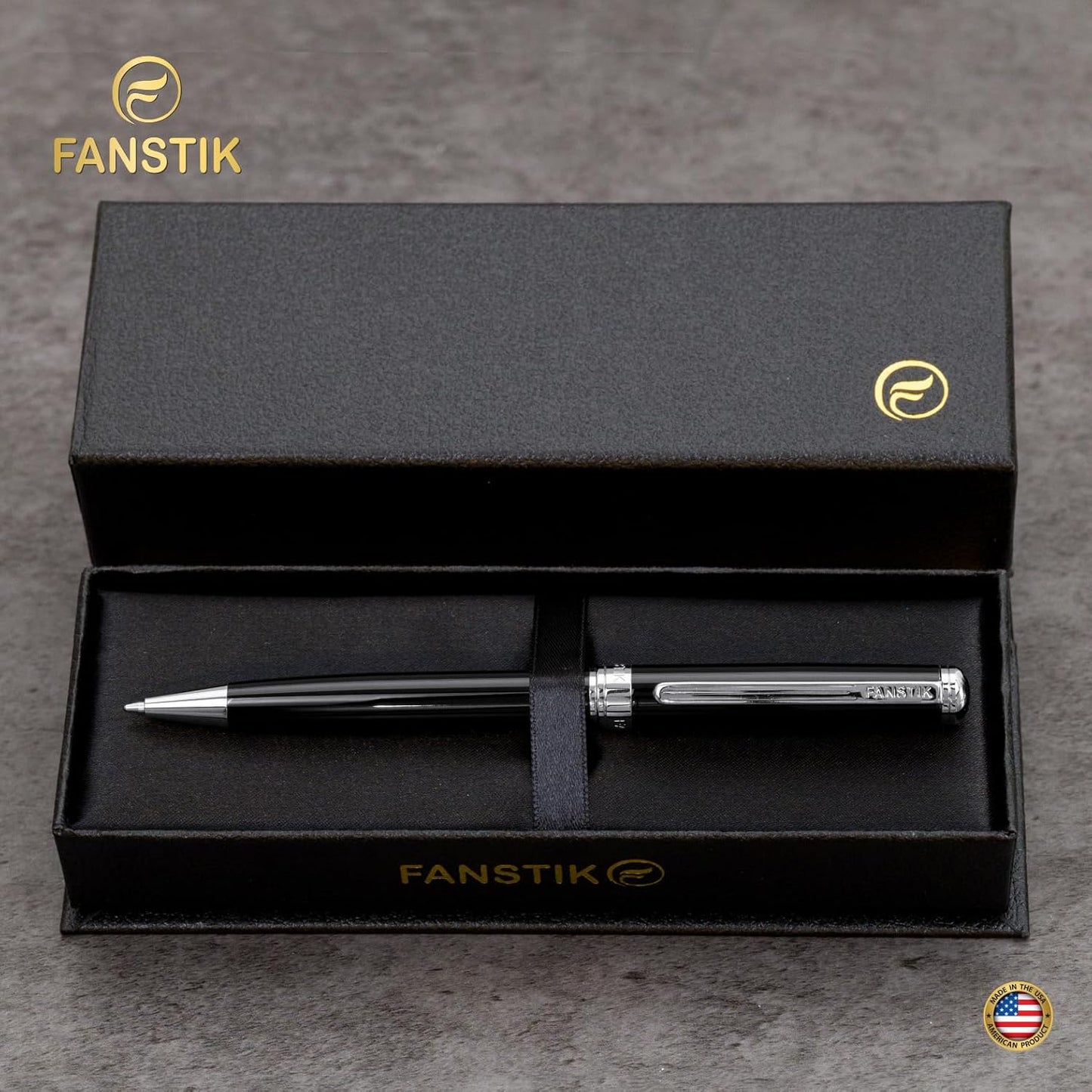 Black & Silver Luxury ballpoint Pen (Made In USA) fancy gift set for women, Real 24K Gold Plating, Professional executive pen gift set for men (Lux BallPoint Black-Silver)