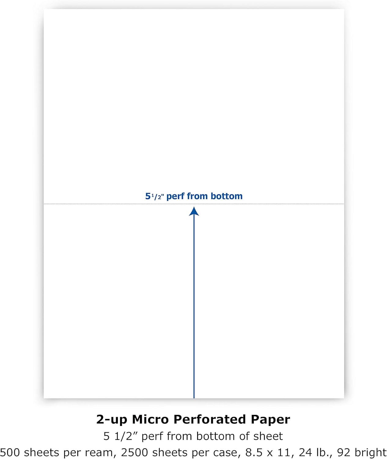 PrintWorks Professional Half Sheet Perforated Paper 8.5” x 11” - Perfect For W-2, 1099, & Statement Use - Made in the USA - 2500 Sheets - 24 lb - A5 Paper - Printer Compatible - White (04118C)