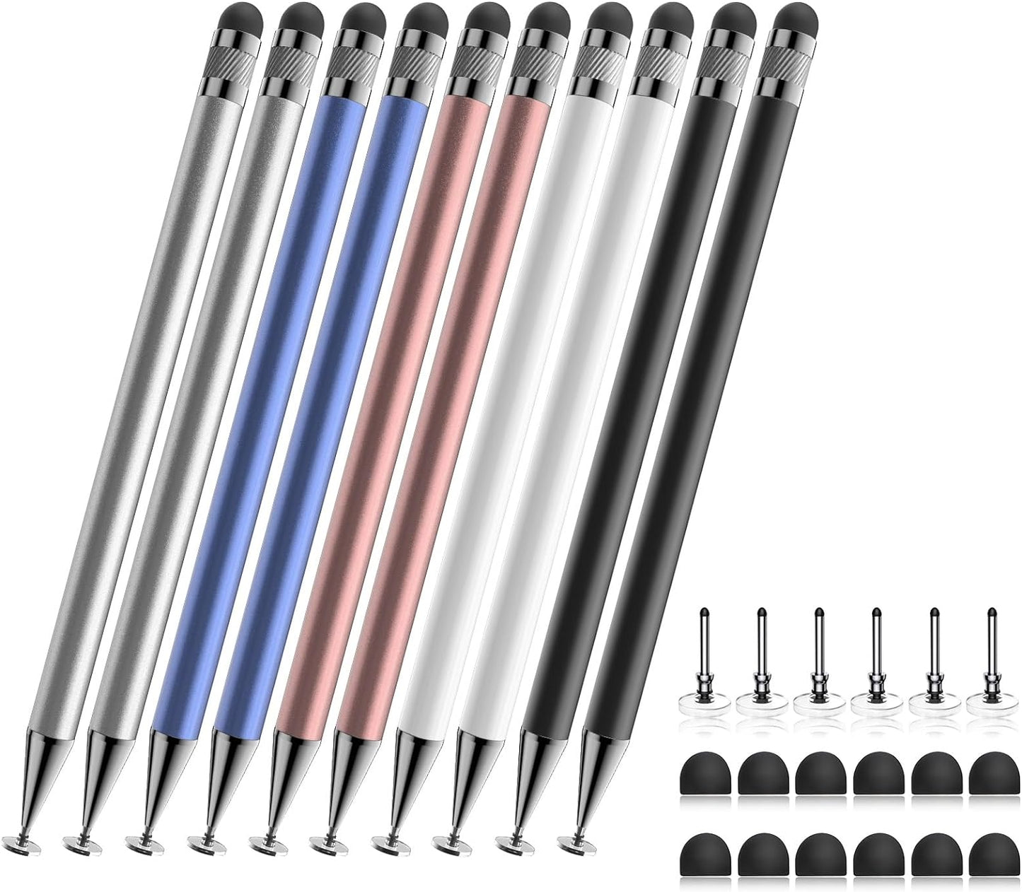 Stylus (10 Pcs),2-in-1 Stylus Pen for Touch Screen,High Precision and Sensitivity,Suitable for iPhone/ipad/Android Tablets,Compatible with Touch Screens (Silver/Blue/Rose Gold/White/Black)