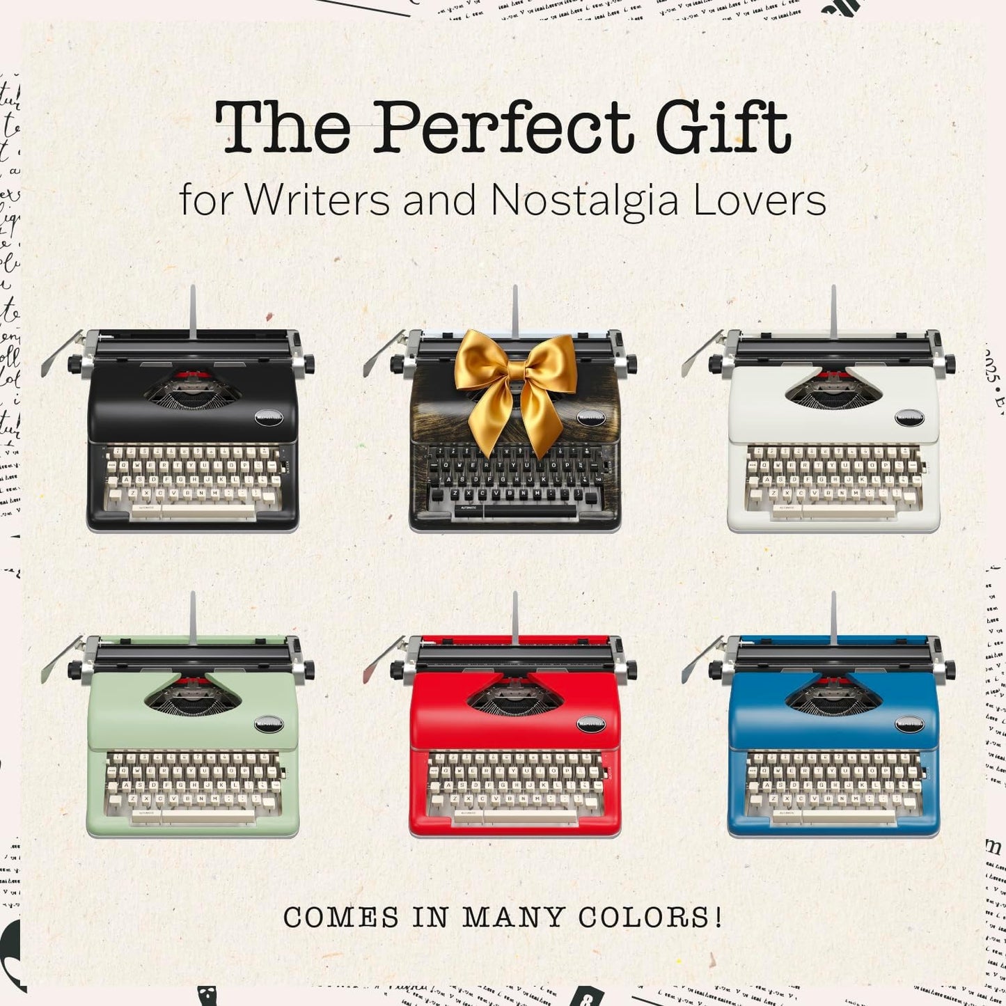 Maplefield Vintage Manual Typewriter Machine - Red Typewriter for Writers & Authors - Antique Desk Decor & Office Accessory - Compact Design & Easy Setup