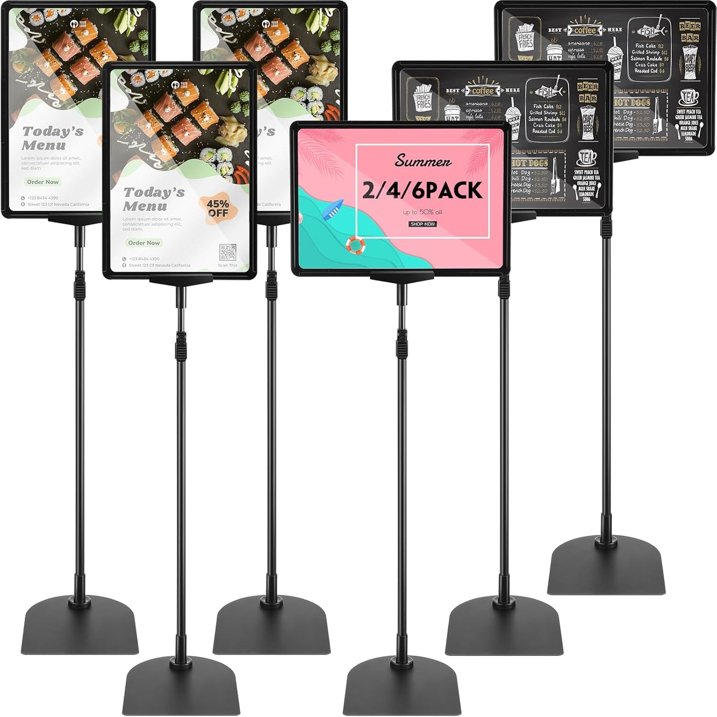 Jutom 2 Pack Adjustable Pedestal Stand Holder 8.5 x 11 Inch Heavy Duty Aluminum Sign Holder Vertical and Horizontal Sign Poster Stands Floor Standing Display for Advertisement Menu Display