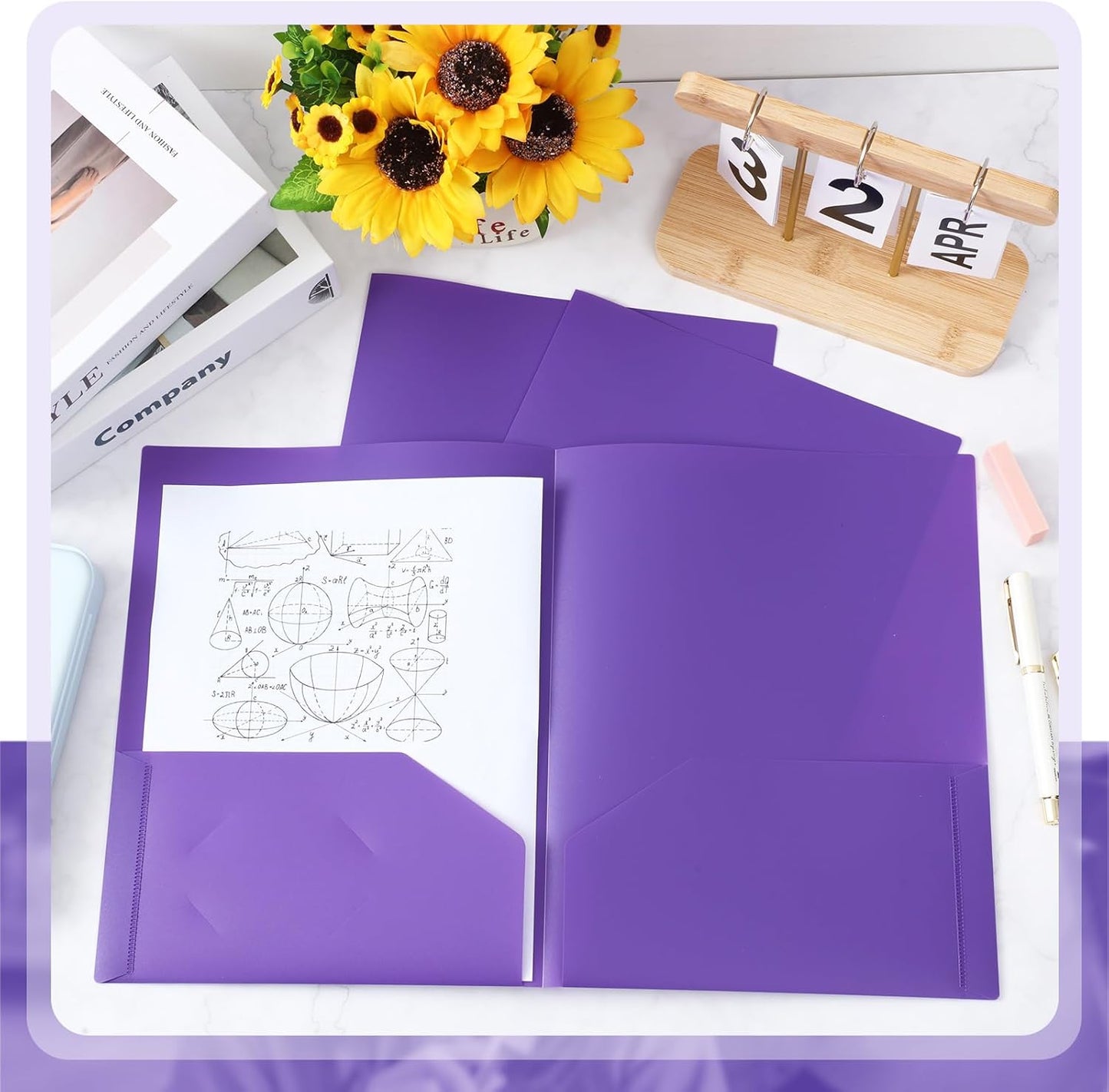 Gueevin 100 Pcs Two Pocket Folders Bulk Plastic File Folder with 2 Pockets Letter Size Paper Heavy Duty Durable Portfolios Case for Home Office School Business 11.61 x 9.45 Inch (Purple)
