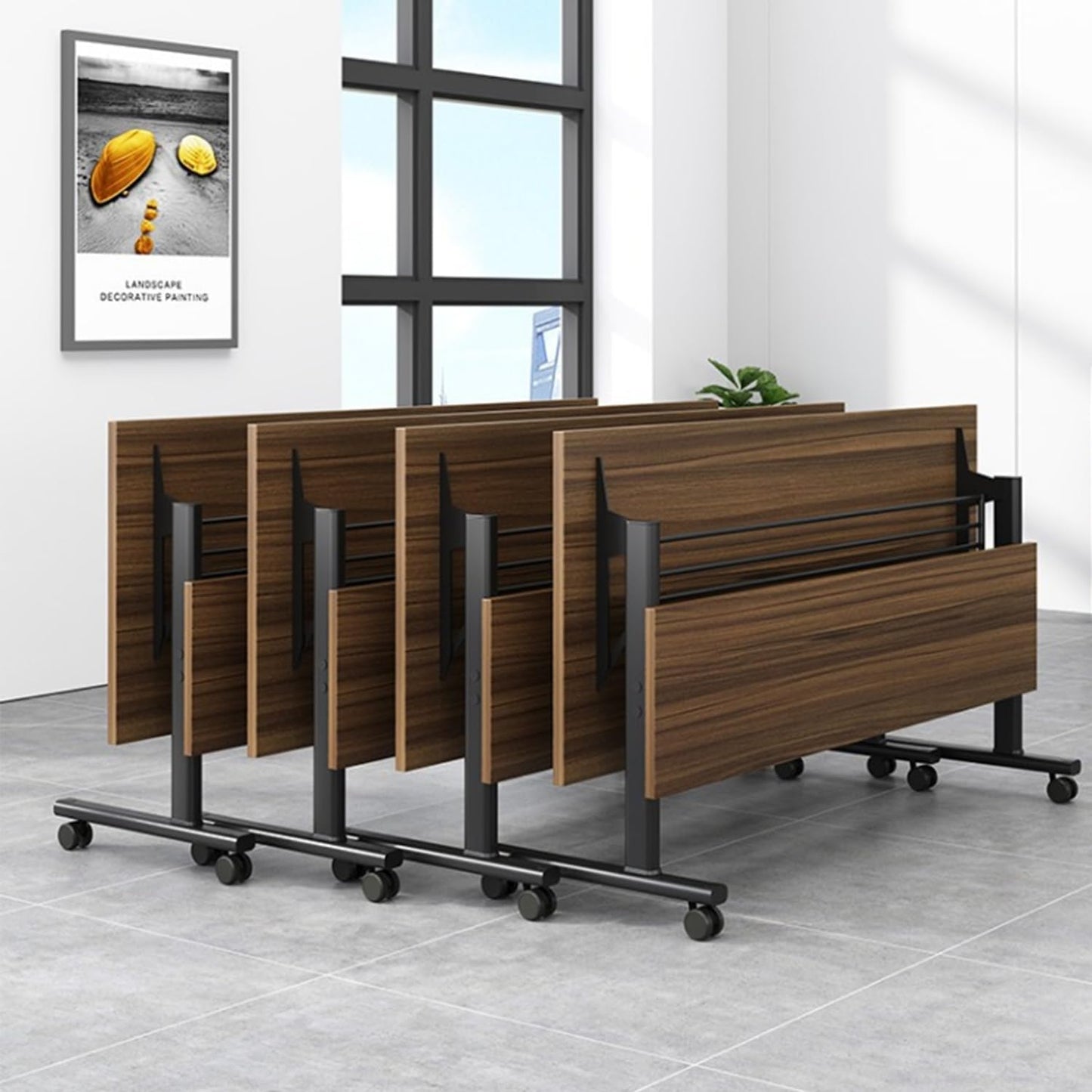 Folding Conference Table,Mobile Conference Room Tables Rolling Meeting Table with Caster Wheels,Flip Top Mobile Training Table,Foldable Rectangle Seminar Tables for Office,Classr (6pack, 70.8in)