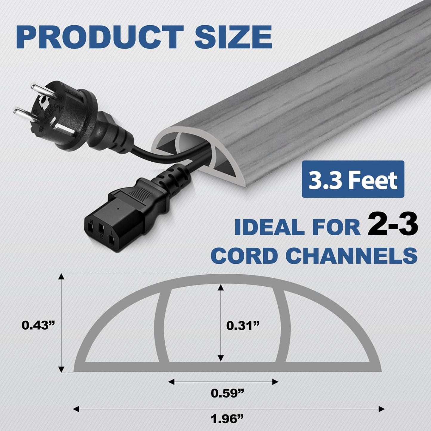 Floor Cord Cover for Wires on Floor Self Adhesive Cord Hider Floor Cable Management Wire Covers for Cords Protector Prevent Cable Trips Cord Cavity W 0.59" x H 0.31", Gray Wood, 3.3Ft