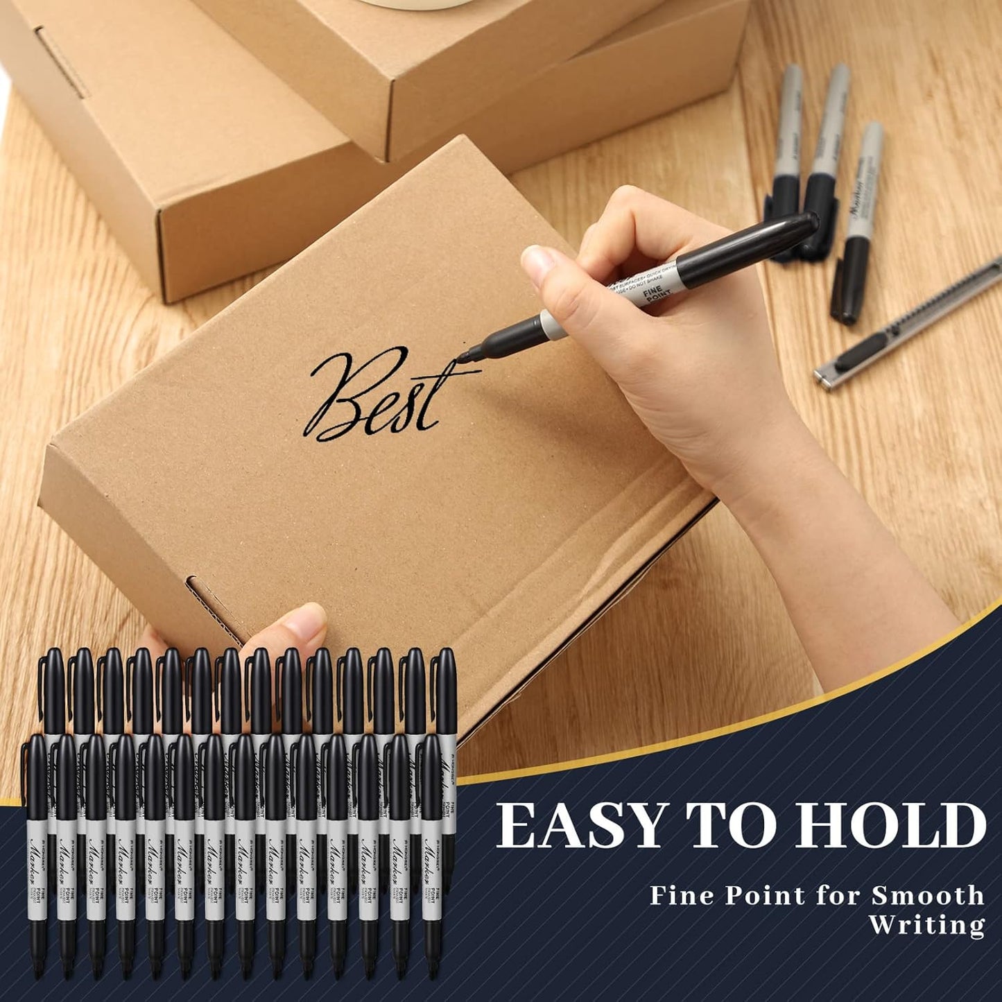 Thenshop 160 Pack Permanent Markers Bulk Black Permanent Marker Set Fine Point Pens Work on Wood, Metal, Stone, Glass