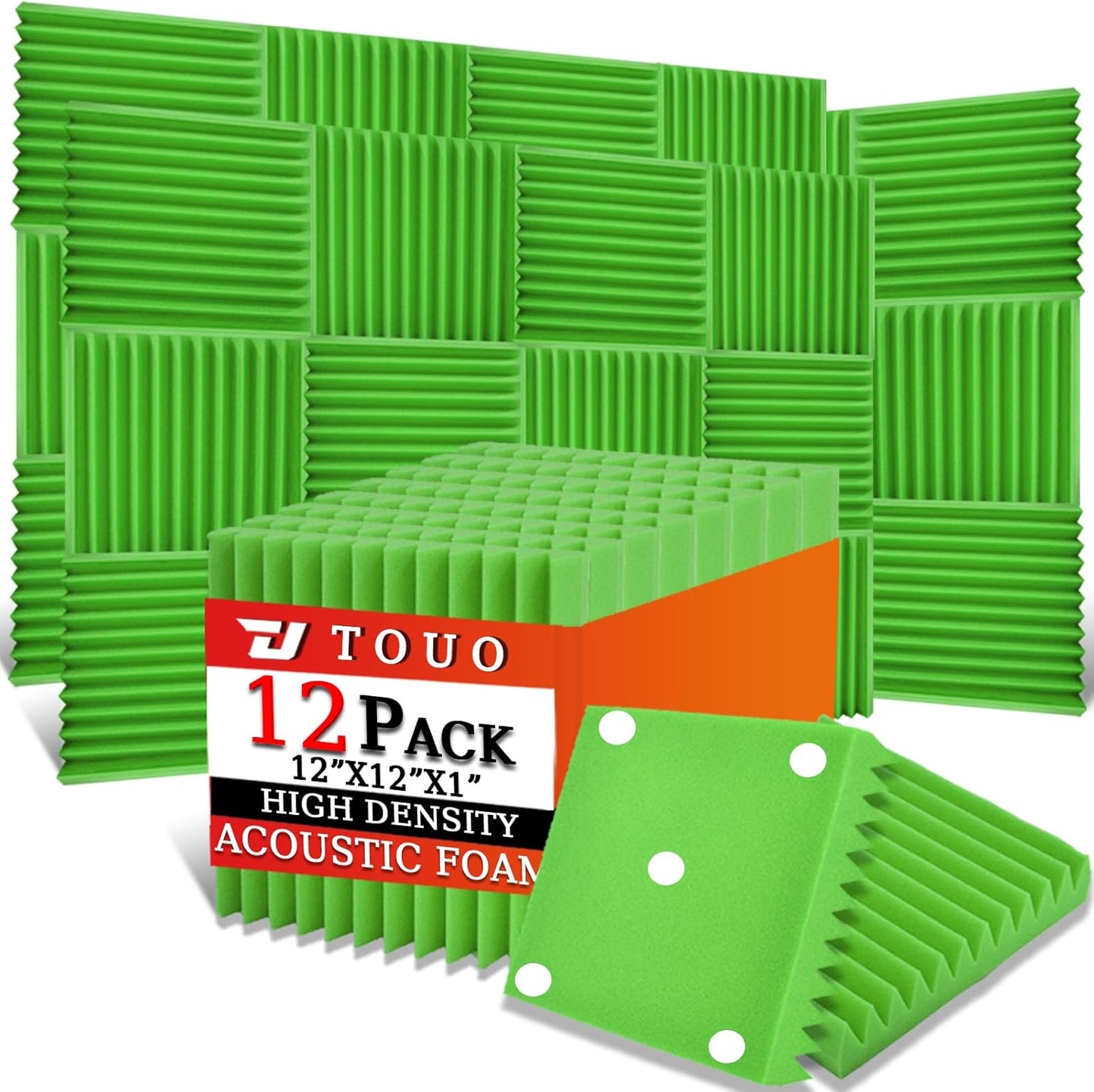 12 Pack Acoustic Panels – Sound Proof Foam Panels for Wall 12"x12"x1", Flame Retardant Wedge Acoustic Foam, High-Density Sound Absorbing Panels for Home Studio(Green, 1" Thick 12 Pack)
