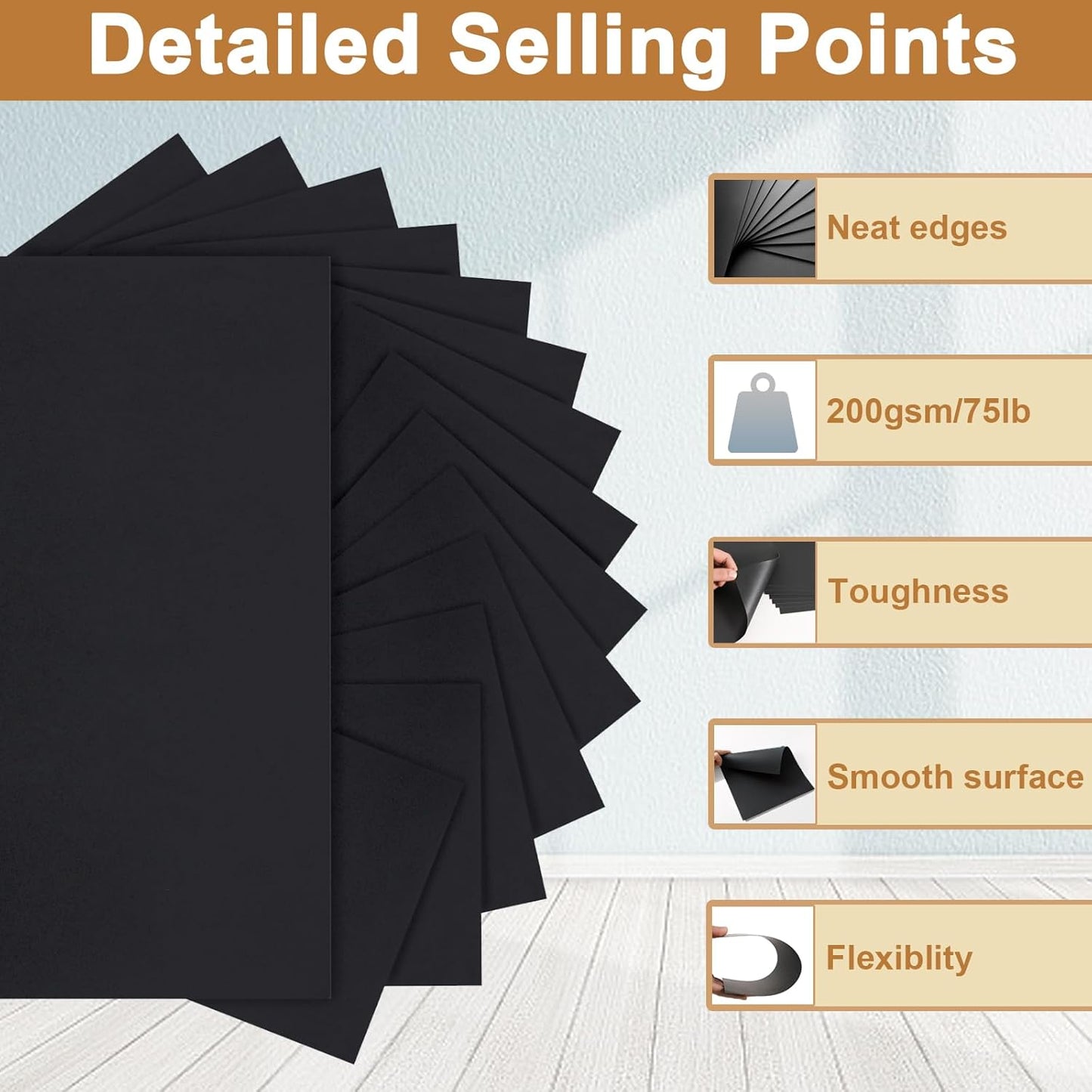 100 Sheets Black Cardstock 8.5 x 11 Printer Paper, 75lb Heavyweight Paper Card Stock for Halloween, DIY Cards Making, Birthday Decorations, Invitations, Thank You Cards