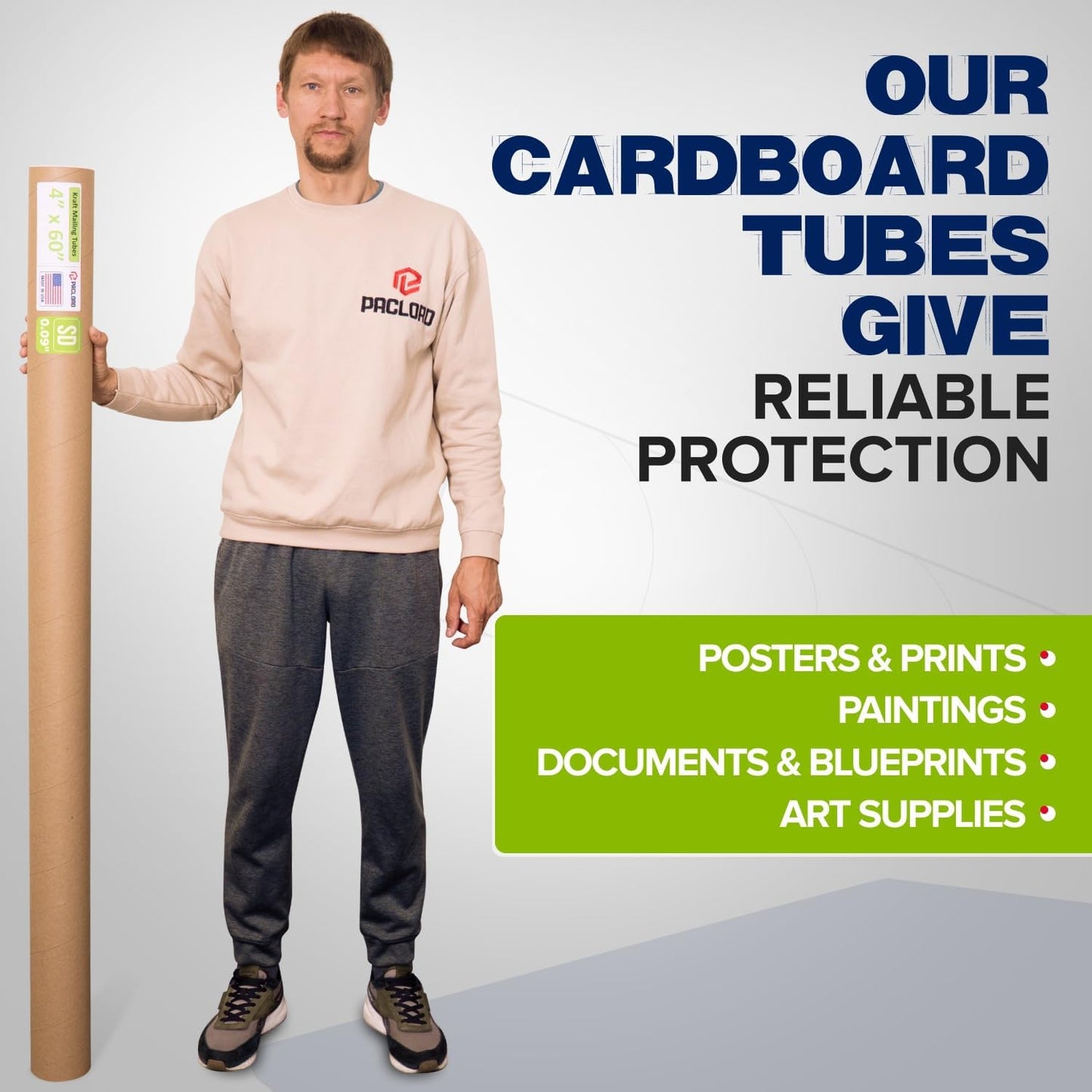 4" x 60" Reinforced Kraft Paper Mailing Tube, Pack of 2 Tubes with 2 Caps – Secure USPS Approved Poster Tube – Cardboard Tube for Shipping and Storing Posters, Prints, Artwork, or Documents