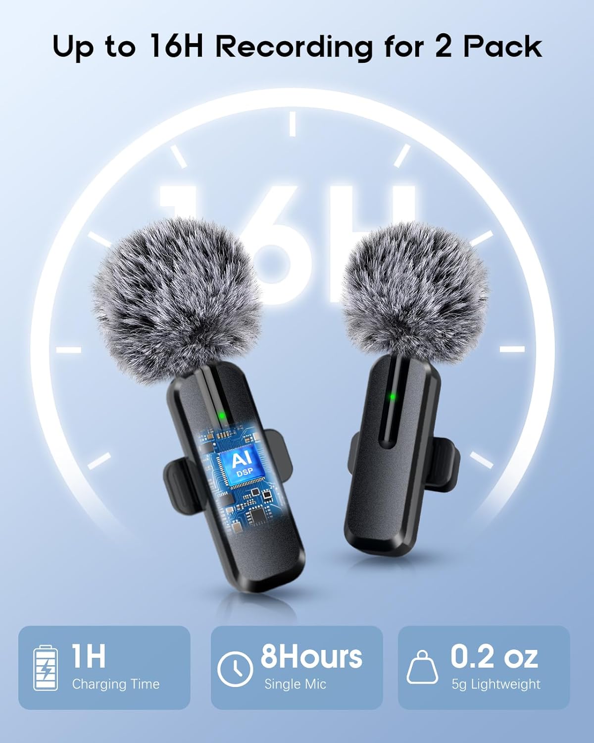 Professional Wireless Mini Microphone for iPhone - 2 Pack Lavalier bluetooth Microphone for Video Recording, 2 In 1 Noise Reduction Lapel Mic for Ipad, Android, Mini Mic for Content Creators Podcast