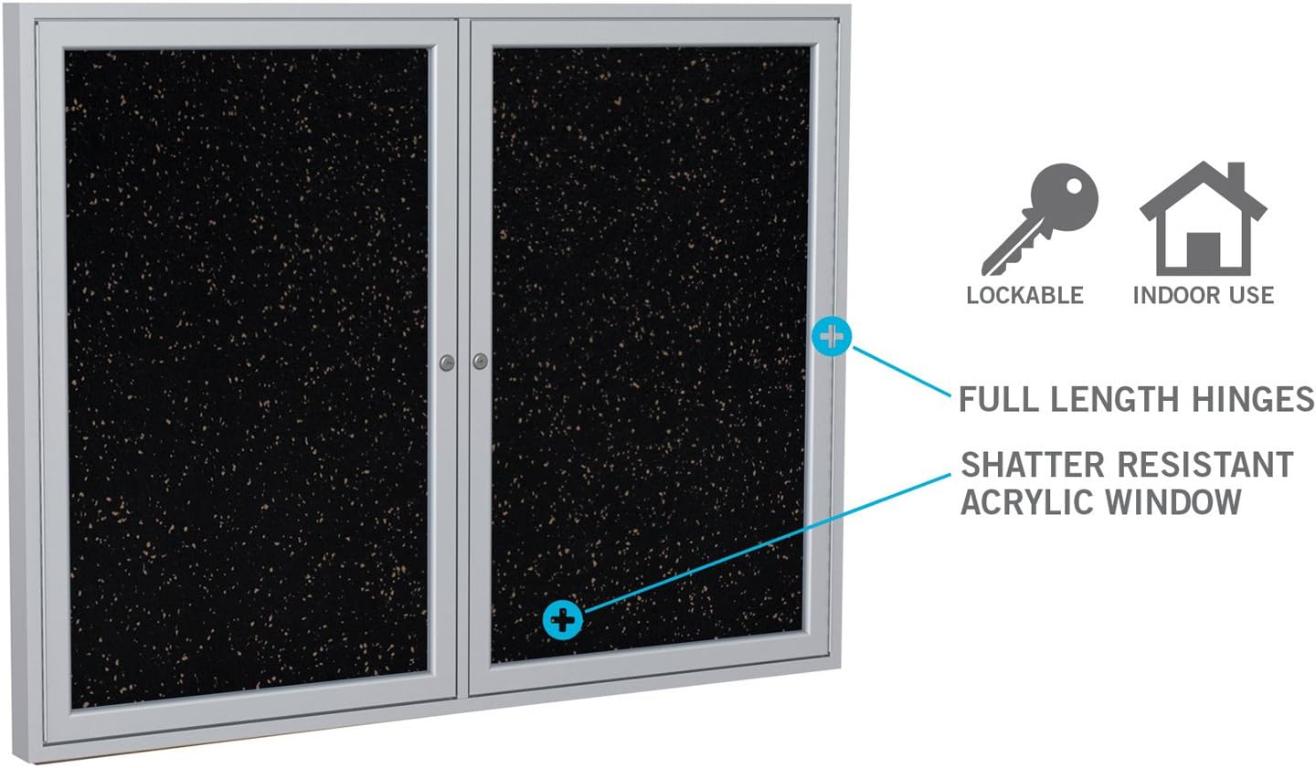 Ghent 24"x 18" 1-Door Indoor Satin Aluminum Frame Enclosed Recycled Rubber Bulletin Board, Black (PA12418TR-BK) - Made in the USA
