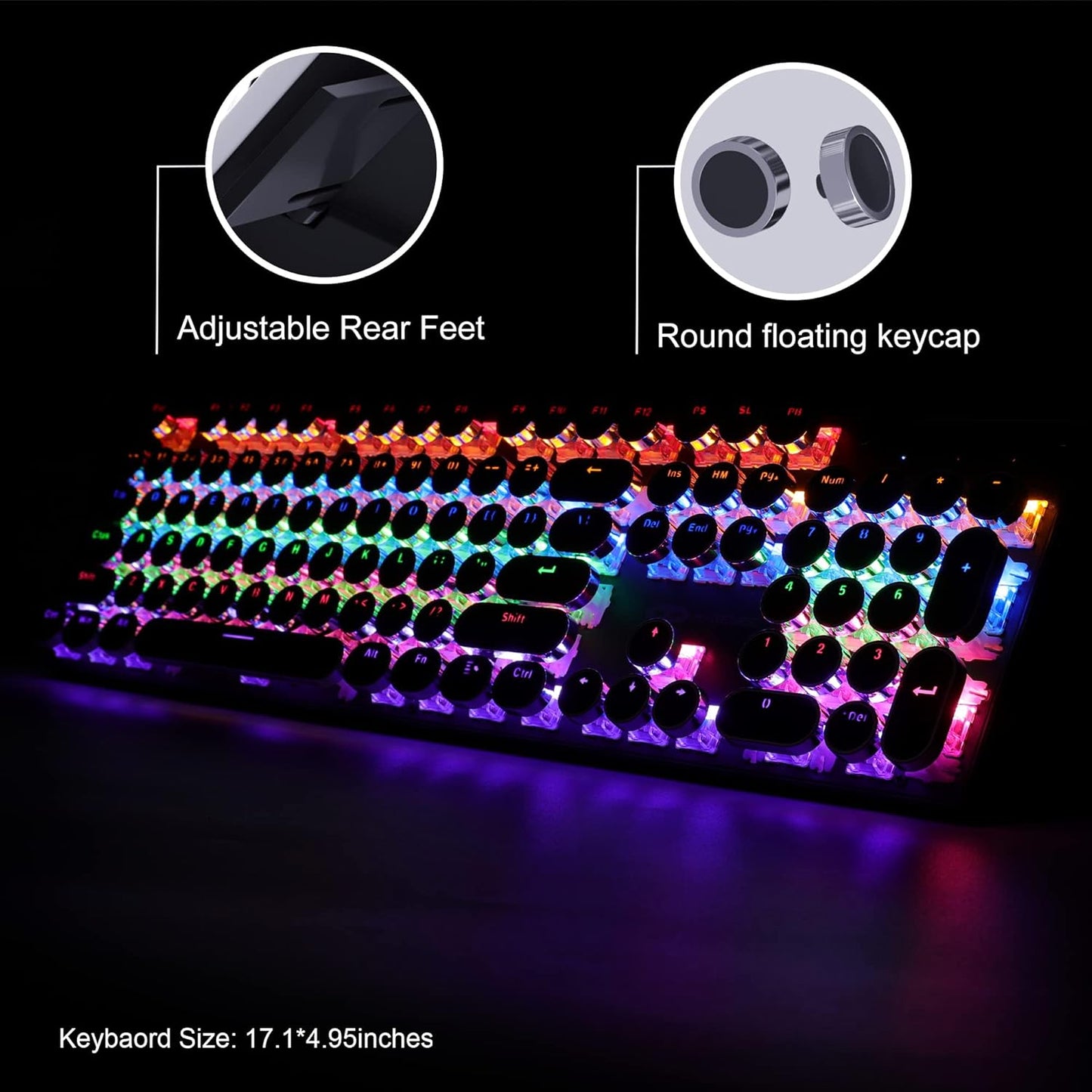 Retro Typewriter Keyboard and Mouse Combo, Cute Black Keyboard with Linear Red Switches, Full Size Wired Mechanical Gaming Keyboard, Cool Light Up Keyboard and Mouse for Gaming,Work,Mac,PC,Windows
