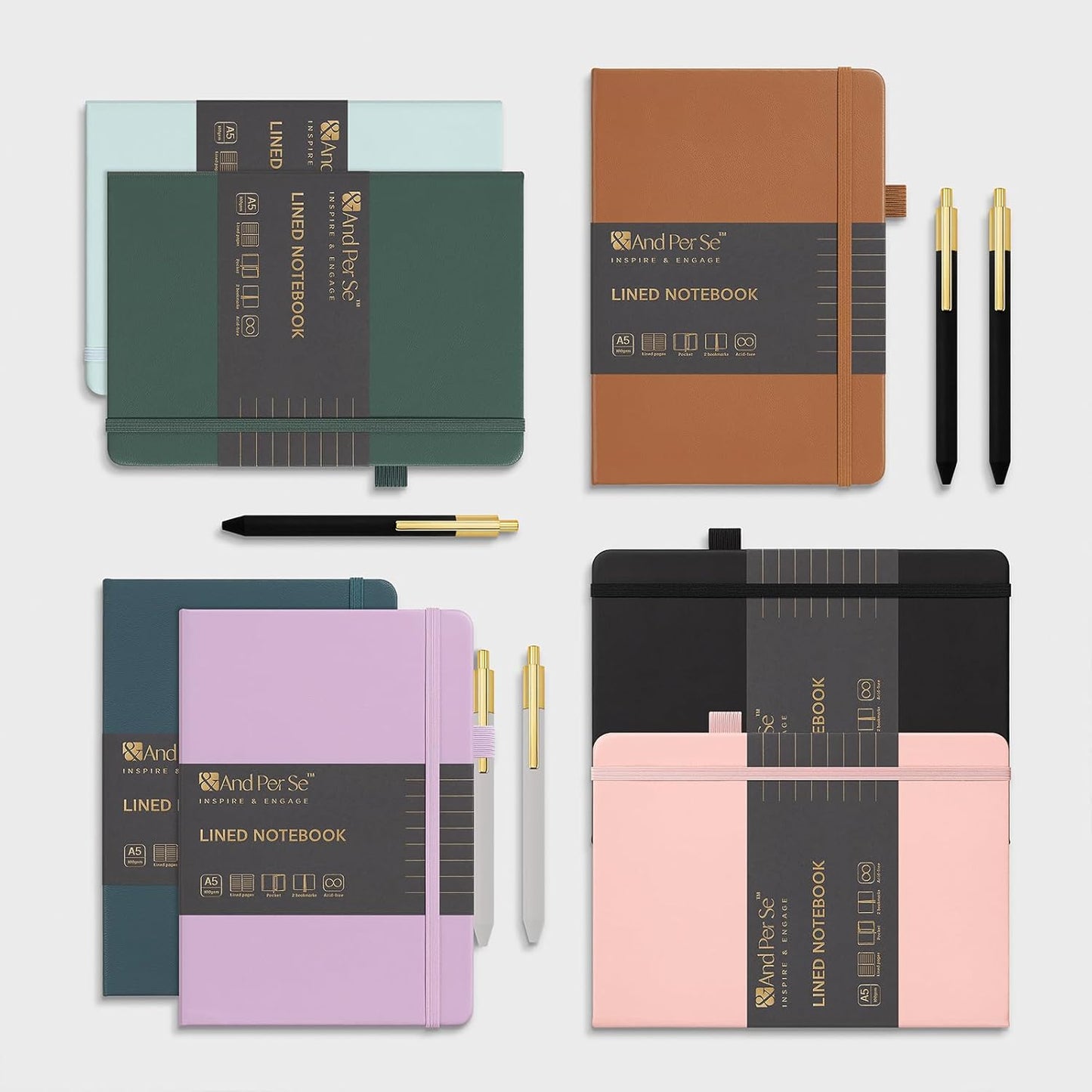 A5 Lined Leather Journal and Pen Set (3 packs), Hardcover Notebook with Pen, 160 Pages 100gsm Thick Ruled Paper for Men Women, for Work, Business, School or Home Writing, 5.7'' x 9'' (Green)