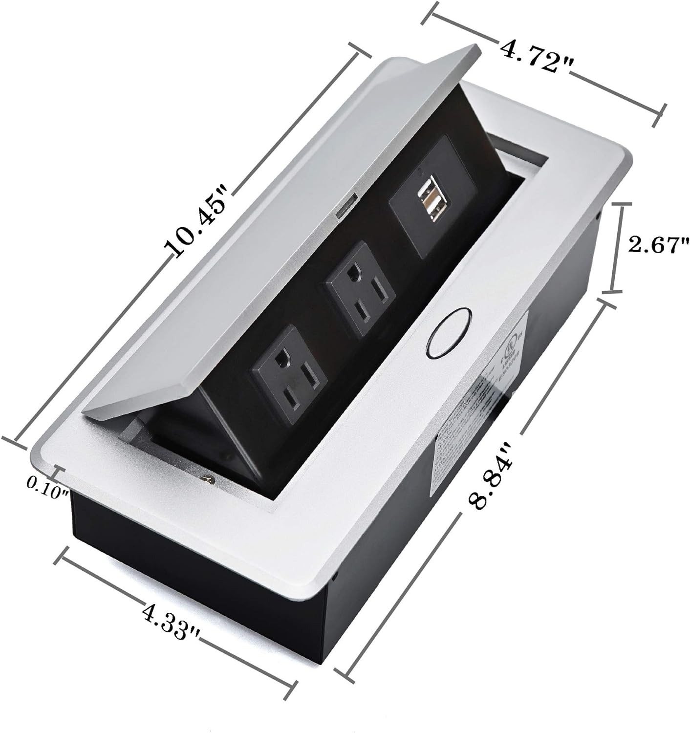 UL Approval Power Strip, Hidden Pop Up Outlet Table Connection Box, Desktop Socket with 2 Outlets & 2 USB Charging Ports for Conference Room Countertop (Silver)
