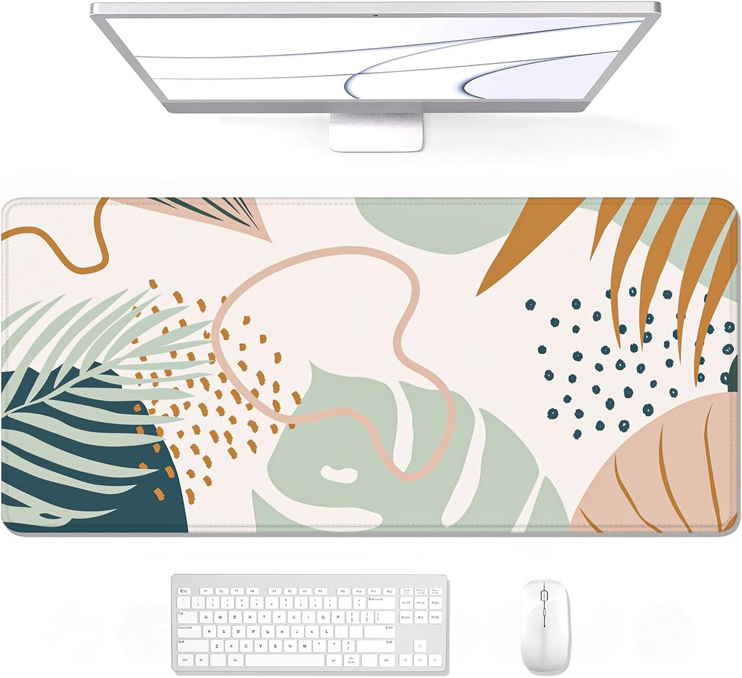 Auhoahsil Large Mouse Pad, XXL Gaming Mousepad, Desk Mat for Desktop, Thick Rubber, Big & Long Size, Stitched Edges, Full Desk Pad for Laptop & Computer, Extended 35.4 x 15.7 in, Boho Style