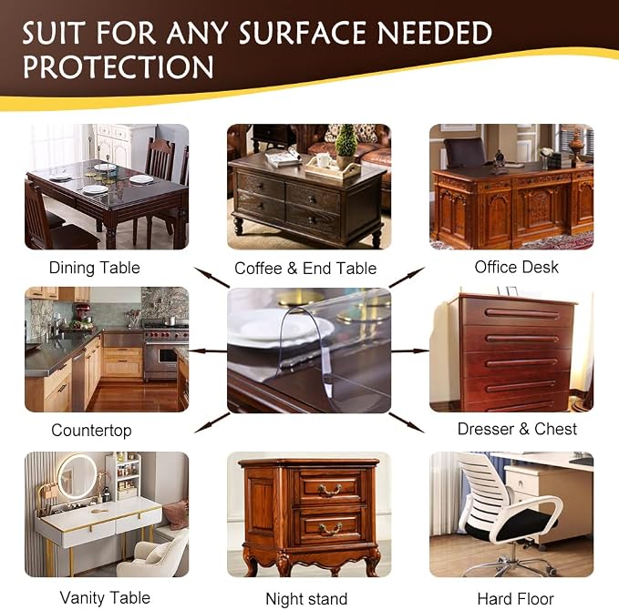 Round Furniture Table Protector Clear Plastic Tablecloth Wipeable Water Heat - Image 5