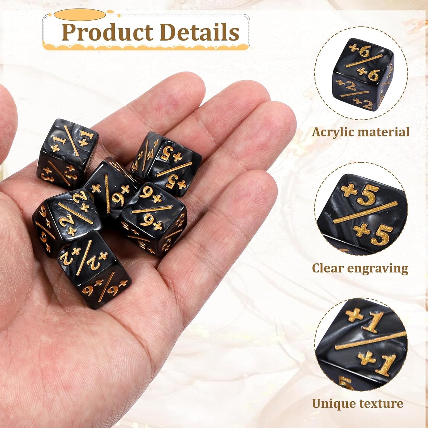Token Dice Counter, 24 Pcs 1/+1 MTG Counter Dice D6 Plus and Minus Black Dices Kit Acrylic Board Game MTG Accessories for M-TG CCG Card Gaming