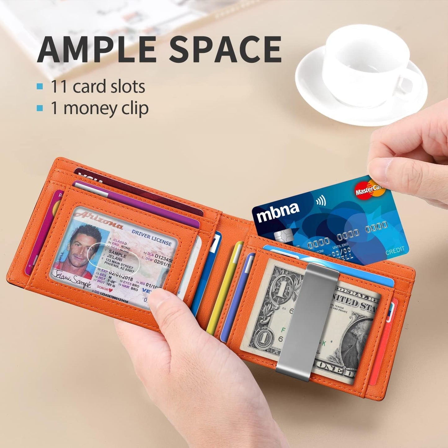RUNBOX Money Clip Slim Wallets for Men RFID Blocking 11 Card Holder Minimalist Small Leather Bifold Men's Front Pocket Wallet Gift Box