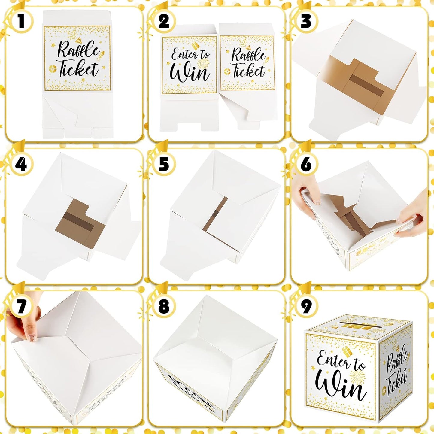Colarr Raffle Box Gold Brass Donation Box Ballot Safe Suggestion with Raffle Tickets Cards Ballot with Slot Collection Voting Bowl Holder Gifts(1 Pack)