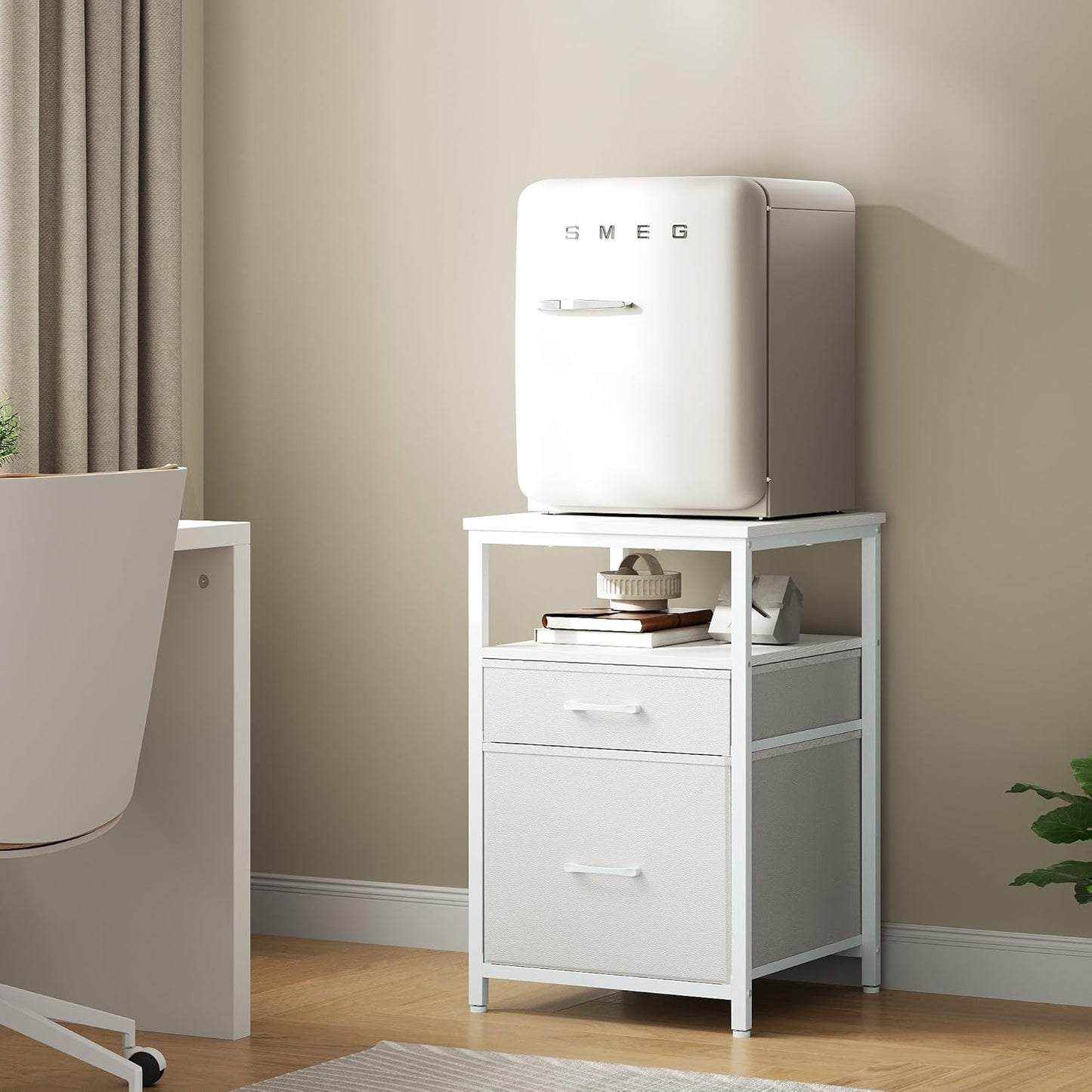Mini Fridge Stand with 3 Storage, Mini Fridge Cabinet, Beverage Fridge Table, Heavy Duty 18.11" L* 18.11" W Tabletop, for Dorm, Apartment,Office, Bedroom Black HB03BXW