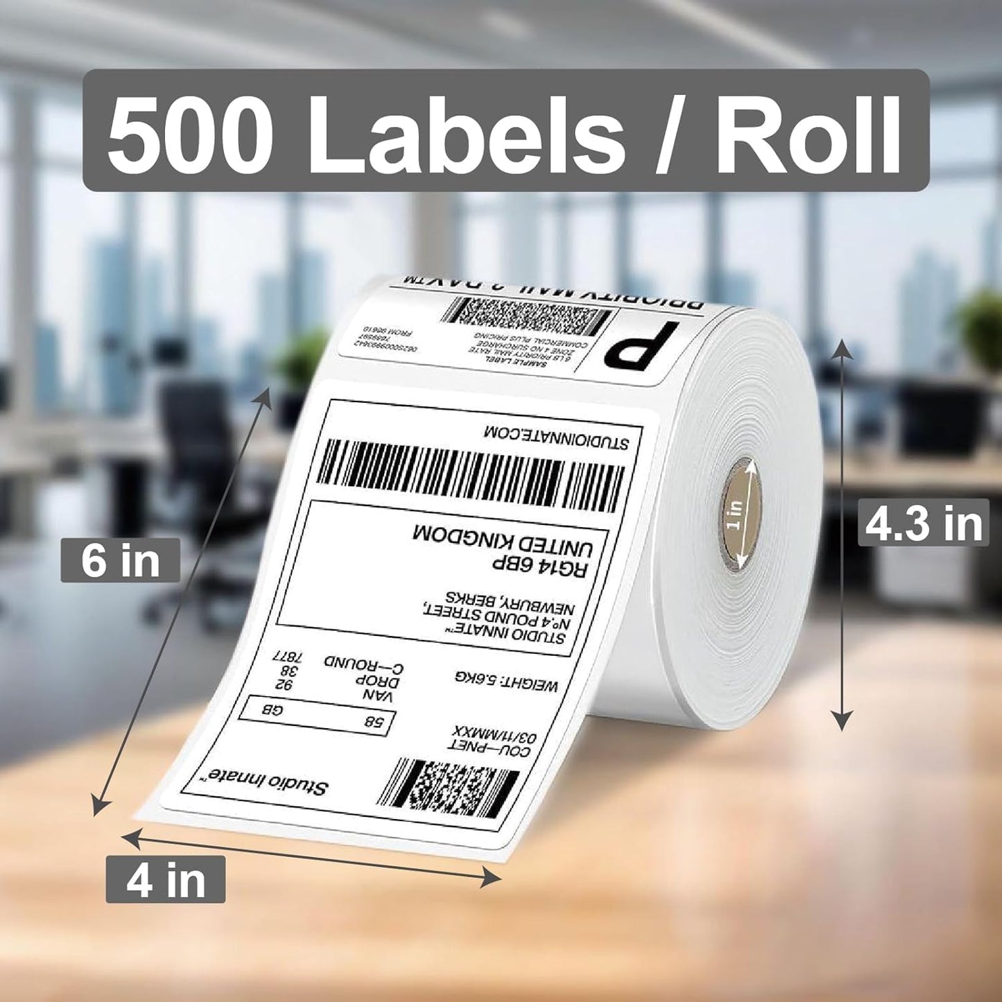 HUOJI 4x6 Direct Thermal Shipping Labels, 4 Rolls 2000 Labels, Compatible with Rollo, Zebra, MUNBYN Printers, Commercial Grade