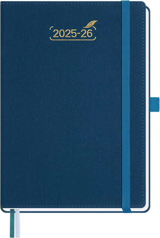 BEZEND Weekly Planner 2025-2026 with 2 Columns, 5.8" x 8.5" Academic Calendar 18 Months (Jul 25-Dec 26) Life Work Appointment Book with Monthly Tab, PU Leather Hardcover - Prussian Blue