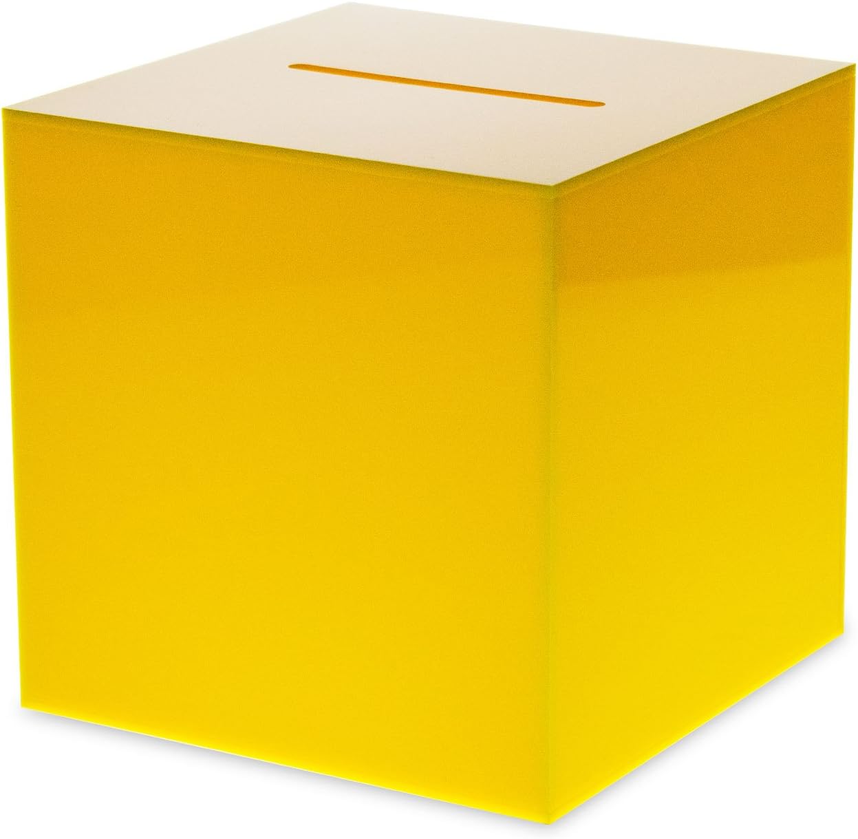 Source One Premium Acrylic Cube Donation Box with Deluxe Rear Open Door and Cam Lock Suggestion Box (10 Inch, Yellow)
