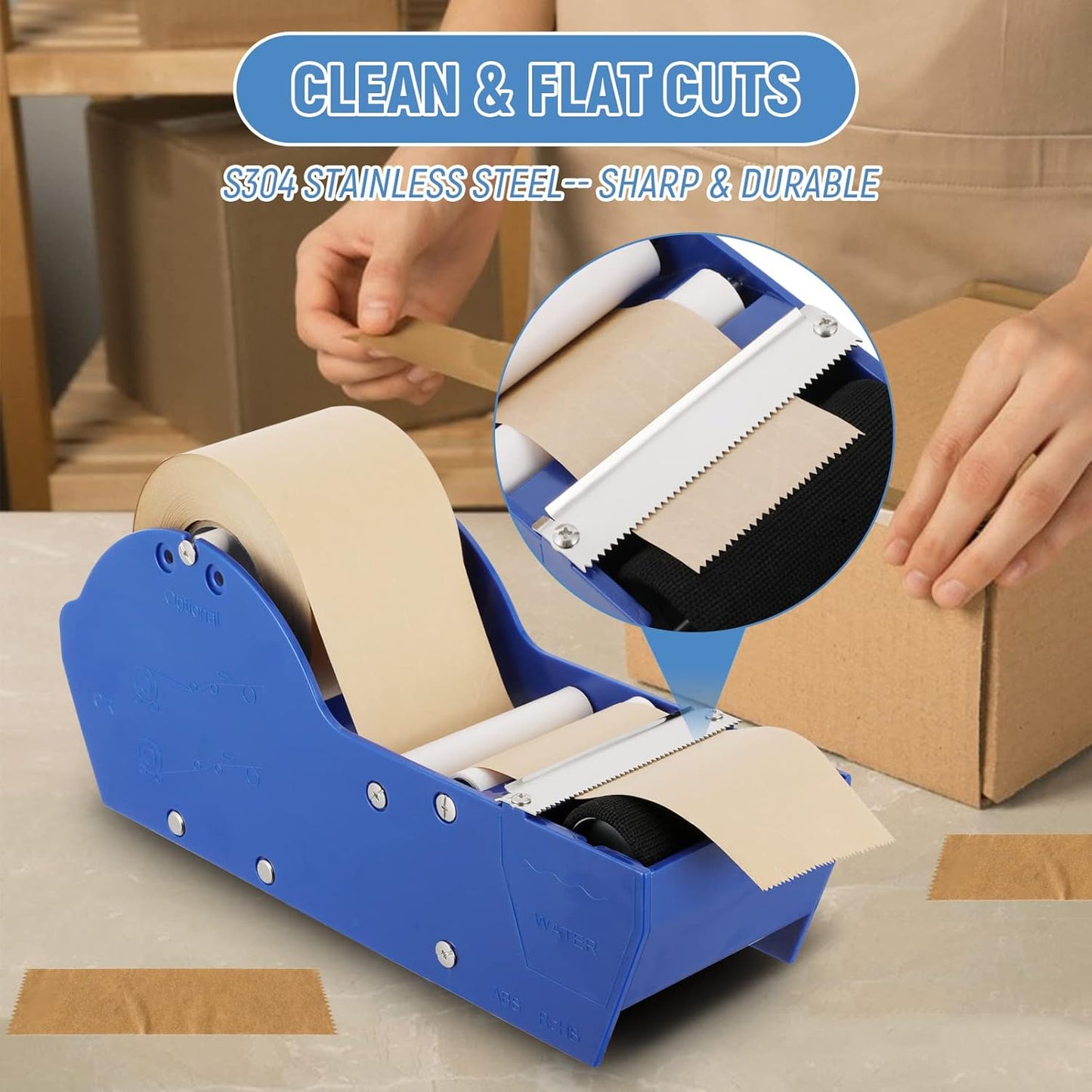 Water-Activated Tape Dispenser, Manual Kraft Gum Tape Dispenser, Width Adjustable 1.18-3.15", Light Weight & Portable Packing Tape Dispenser Set, Blue