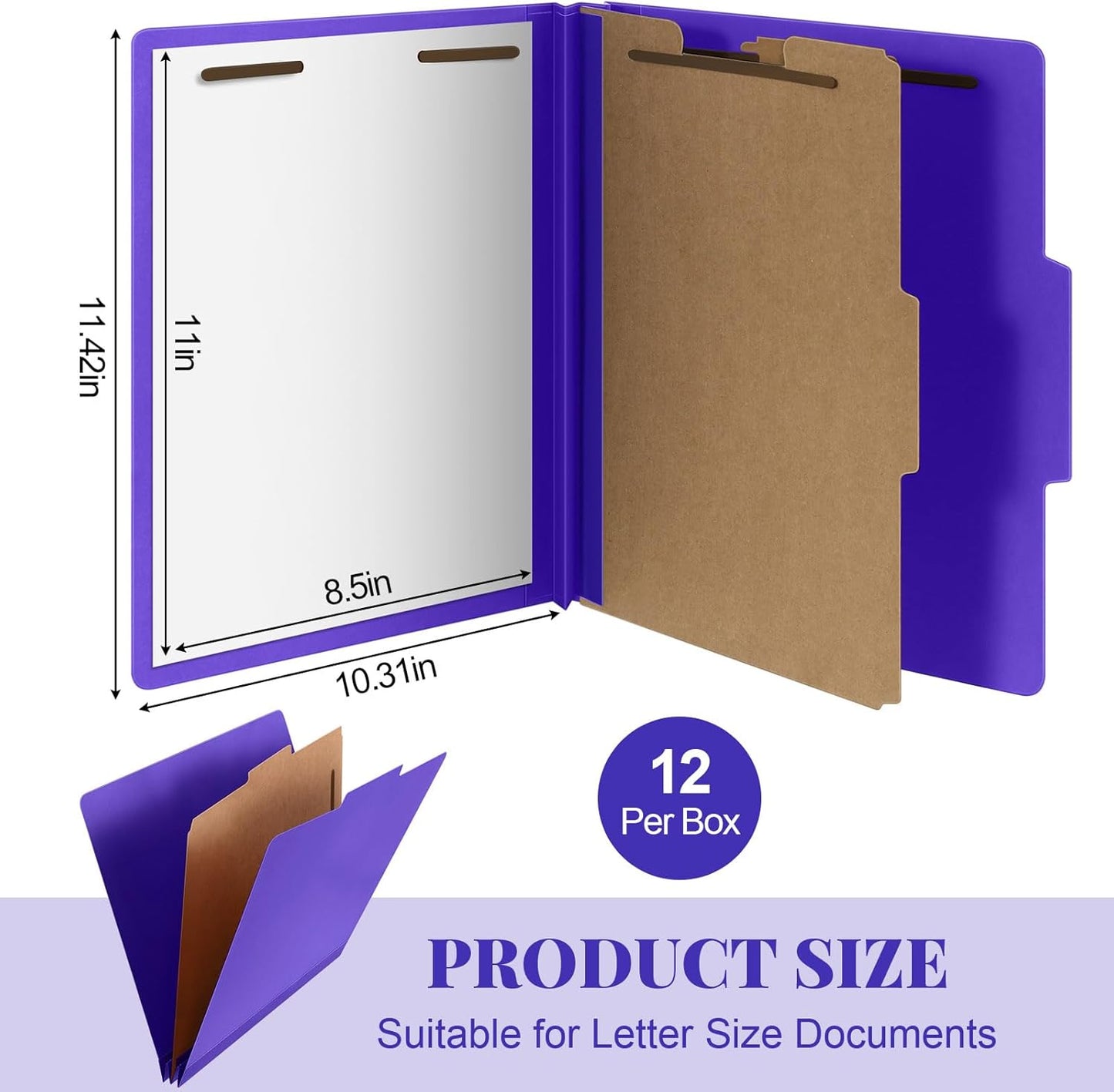 12 Pcs Classification Folders Letter Size, 1 Divider Pressboard File Folder with Fasteners, Expanding File Organizer Bulk for Teachers, Clergy, Office, Church, Christmas Donations (Purple)