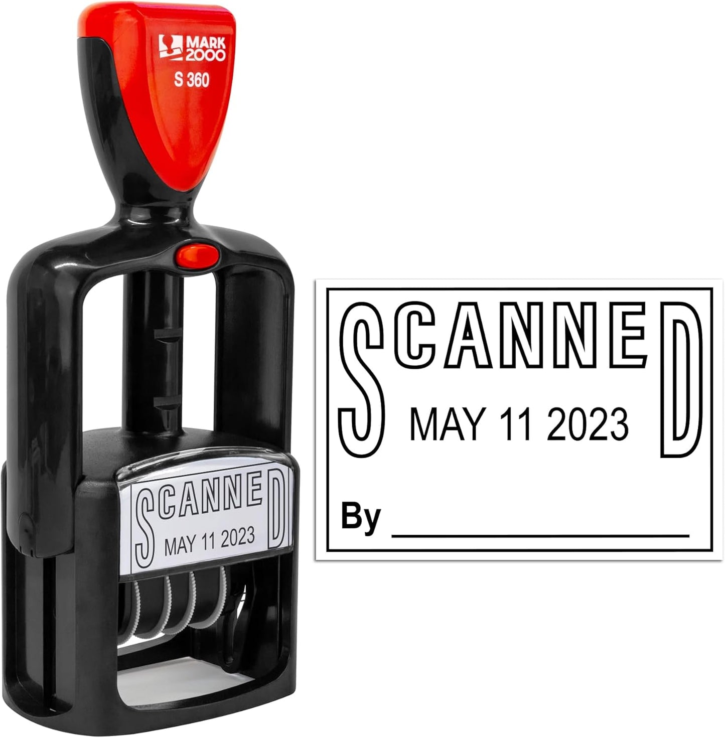 Self-Inking Rubber Date Office Stamp with Scanned Phrase - Black Ink - 12-Year Band