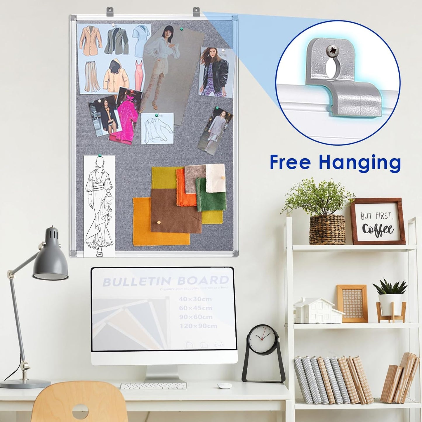 Felt Bulletin Board 24x18inches Photo Picture Display Board Wall Hanging Notice Board with Push Pins
