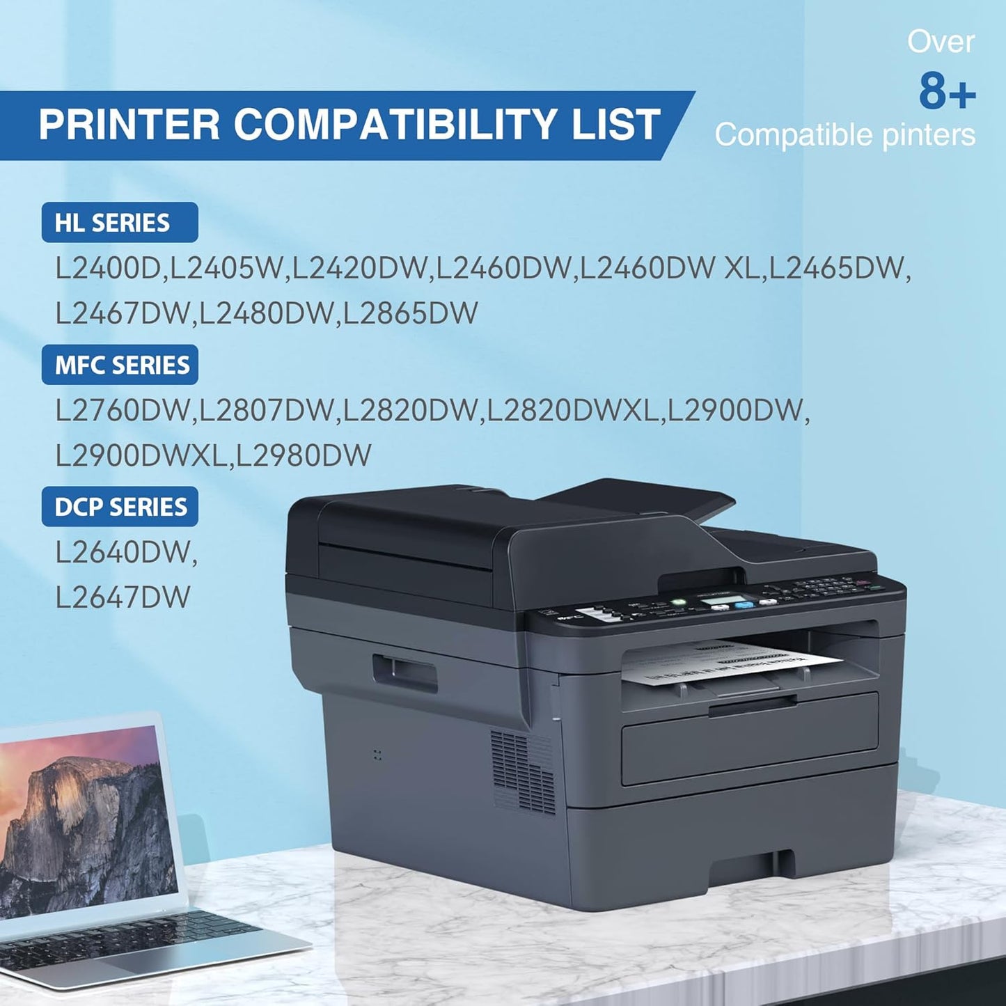 Compatible TN830XL Toner Replacement for Brother TN830XL TN830 XL Toner use with HL-L2460DW HL-L2405W HL-L2480DW HL-L2400D MFC-L2820DW MFC-L2820DW XL DCP-L2640DW Printer (2 Pack Black)