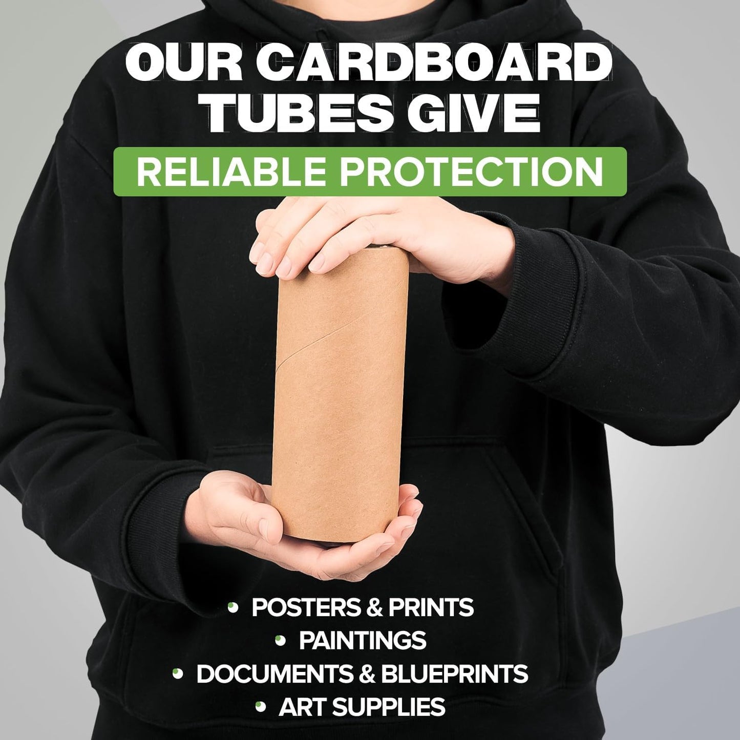 3" x 12" Reinforced Kraft Paper Mailing Tubes, Pack of 2 Tubes with 2 Caps Each – USPS Approved Poster Tube – Made in USA Cardboard Tube for Shipping and Storing Posters, Prints, Artwork, or Documents